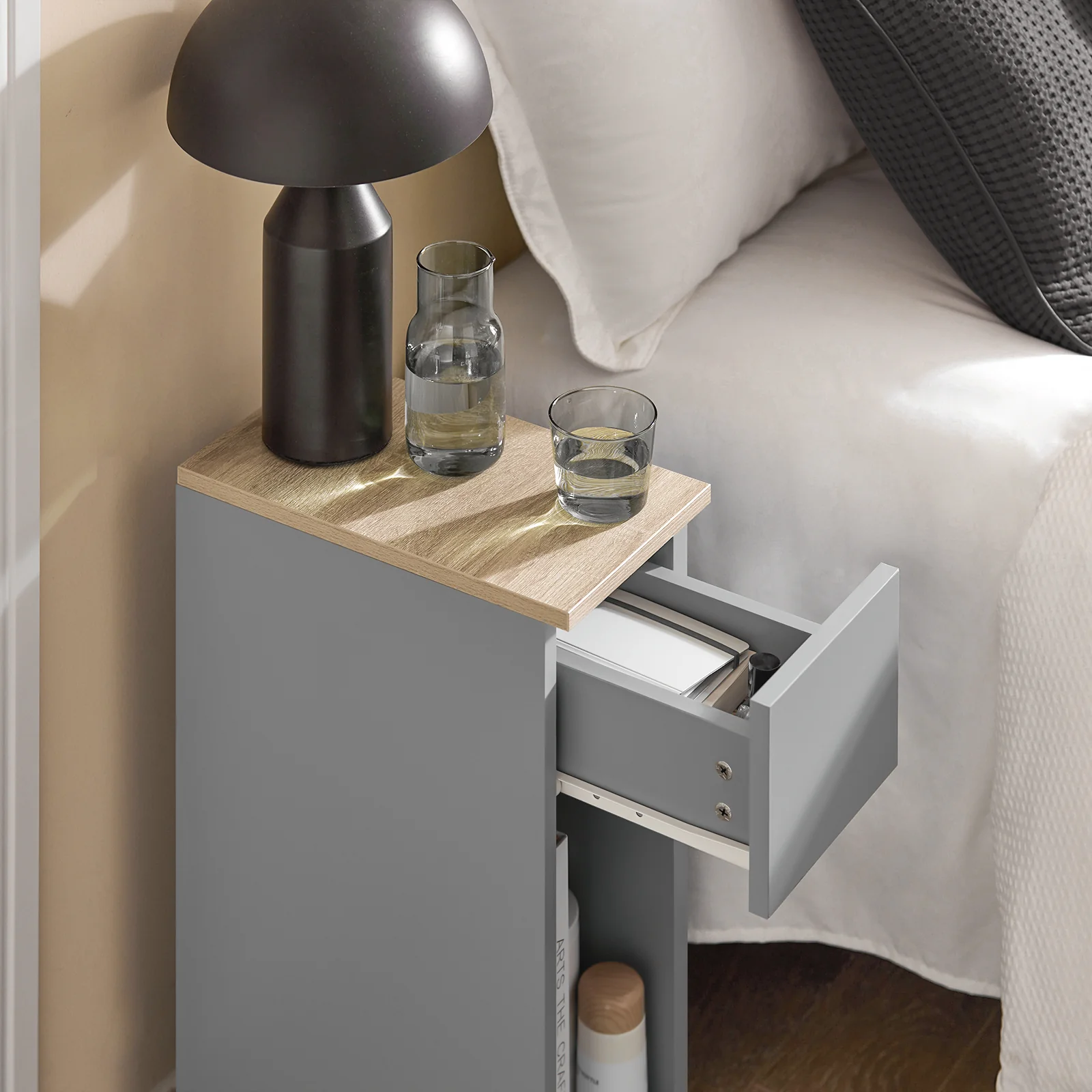 SoBuy FBT111-HG Mesita estrecho de Noche con 1 Cajón Gris - Image 7