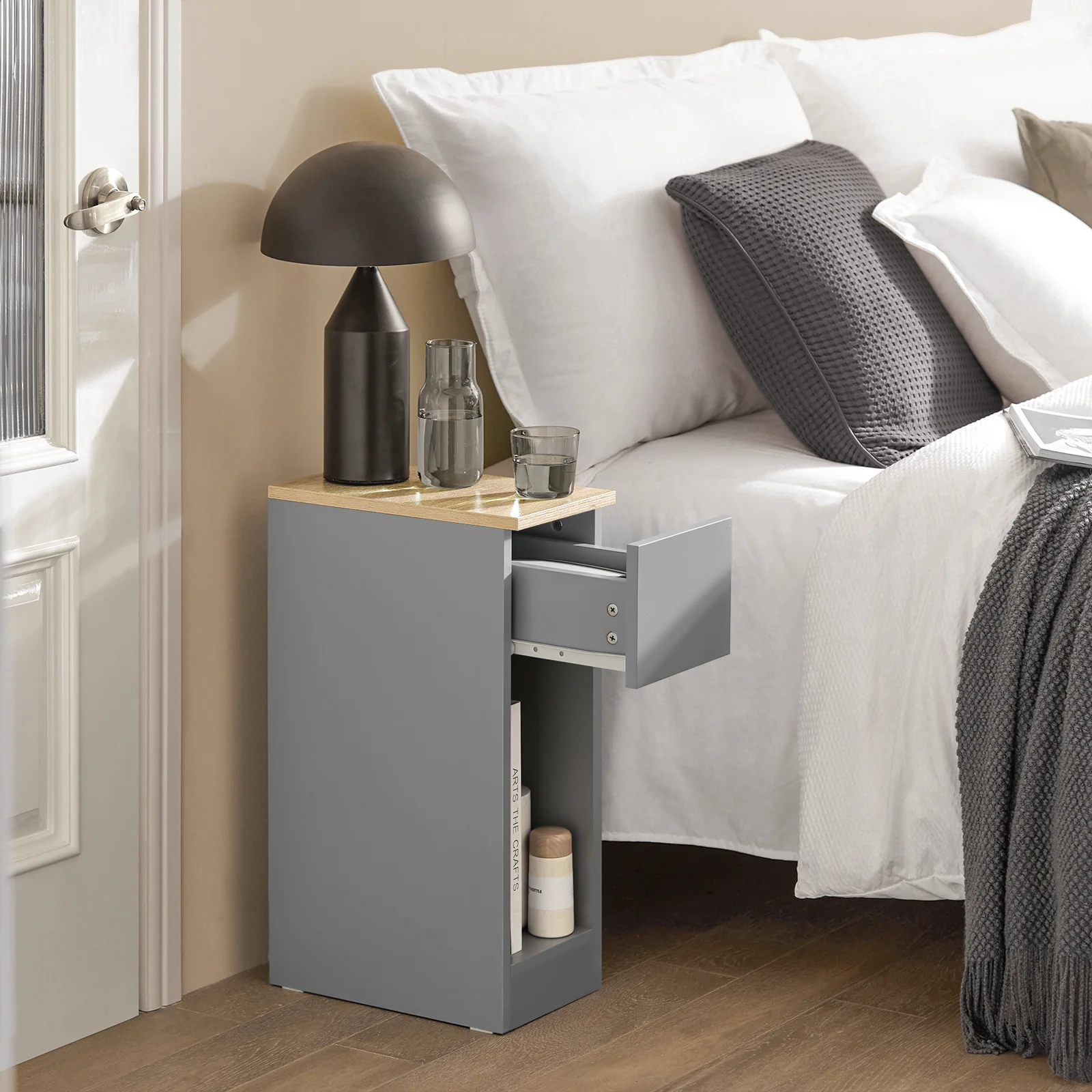 SoBuy FBT111-HG Mesita estrecho de Noche con 1 Cajón Gris - Image 9