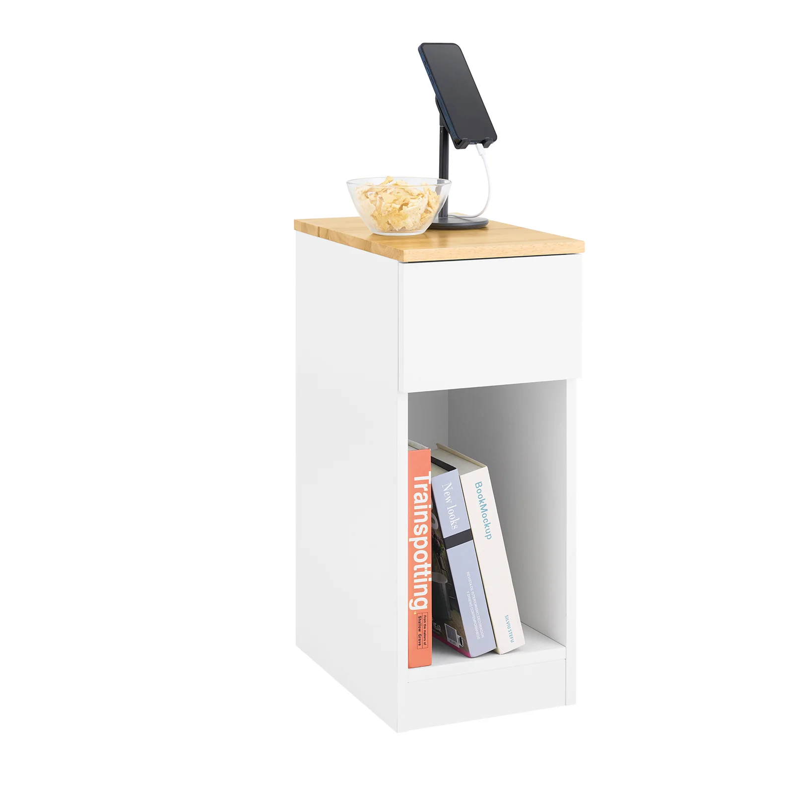 SoBuy FBT111-II-WN Mesa Auxiliar Mesita de Noche con 1 Cajón Blanco 40 x 25 x 60 cm