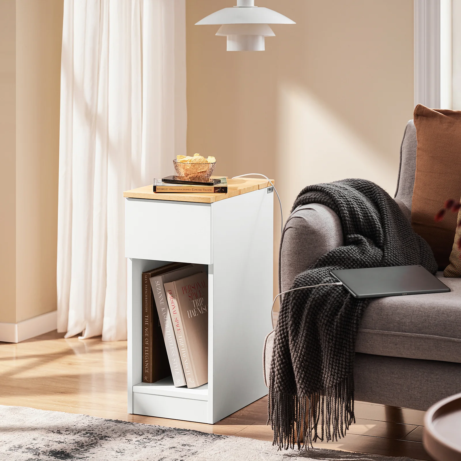 SoBuy FBT111-II-WN Mesa Auxiliar Mesita de Noche con 1 Cajón Blanco 40 x 25 x 60 cm - Image 2
