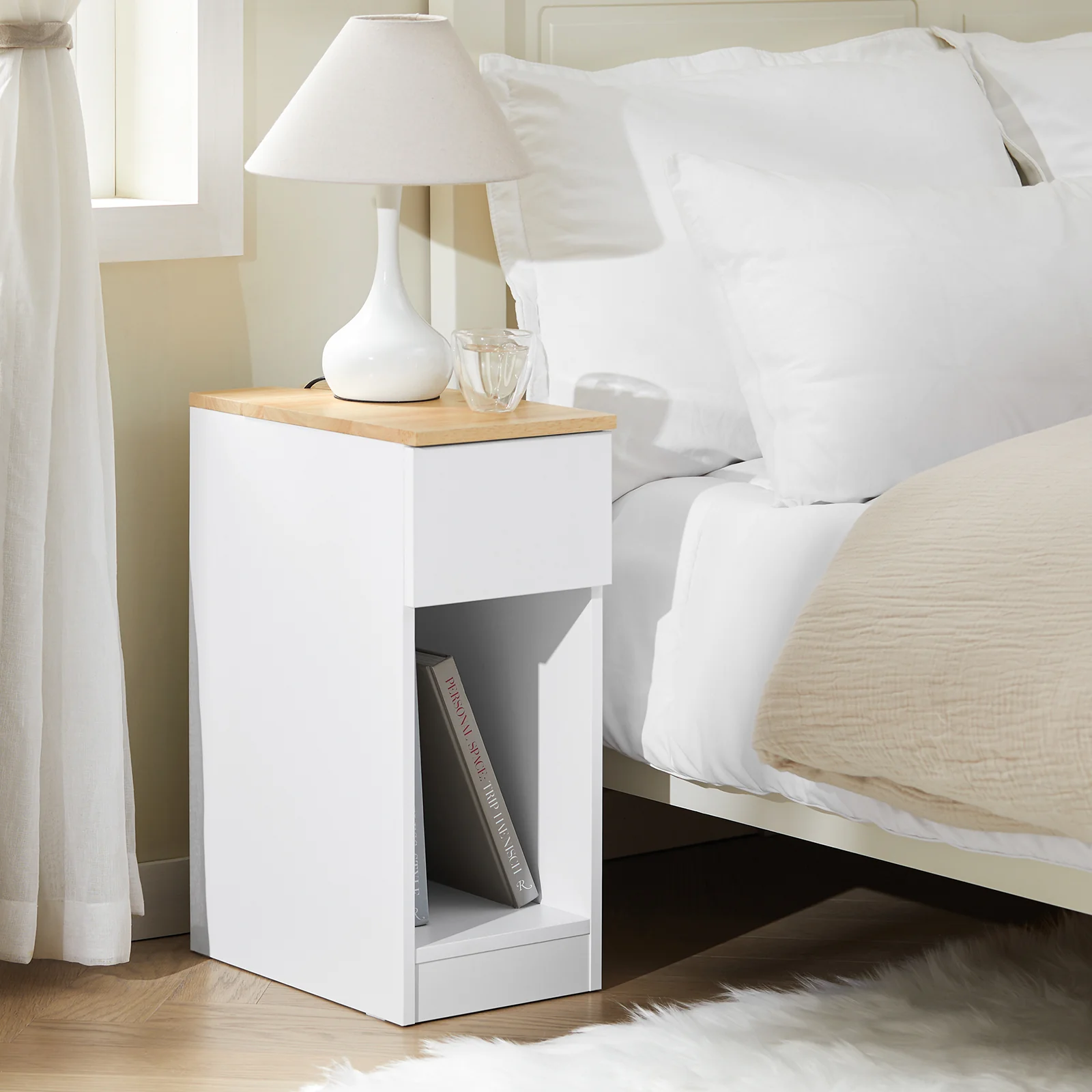SoBuy FBT111-II-WN Mesa Auxiliar Mesita de Noche con 1 Cajón Blanco 40 x 25 x 60 cm - Image 4