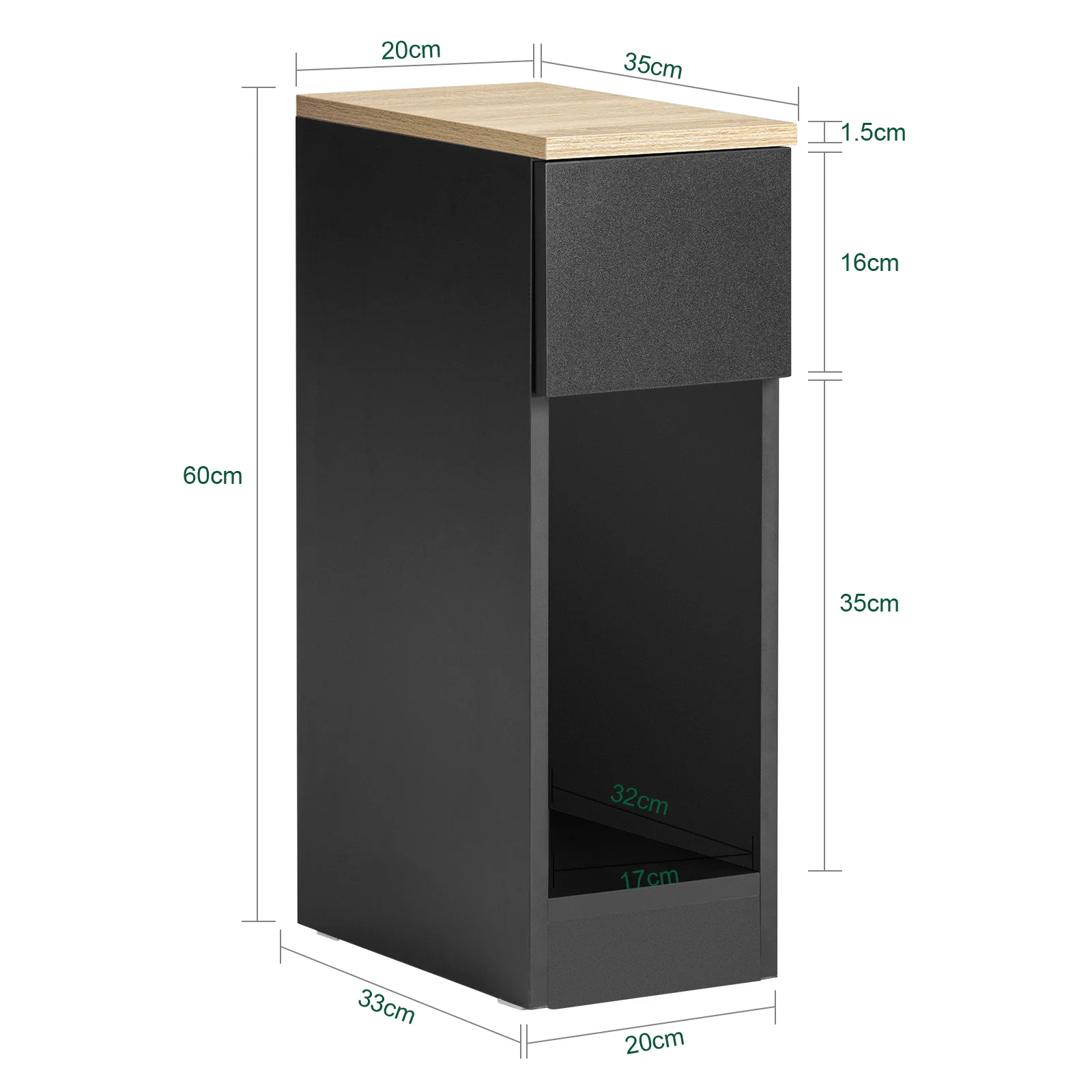 SoBuy FBT111-SCH Mesita de Noche con 1 cajón Negro 20 x 35 x 60 cm - Image 3
