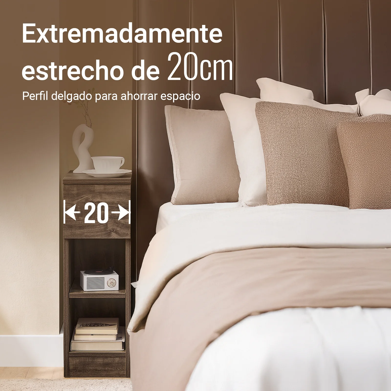 SoBuy FBT111-SN Mesita de Noche Estrecha con cajón y 2 Estante Marrón - Image 2