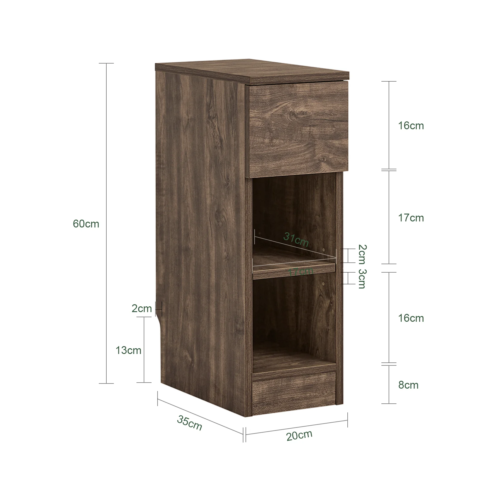 SoBuy FBT111-SN Mesita de Noche Estrecha con cajón y 2 Estante Marrón - Image 4