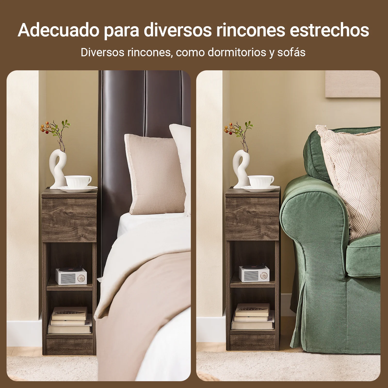 SoBuy FBT111-SN Mesita de Noche Estrecha con cajón y 2 Estante Marrón - Image 6