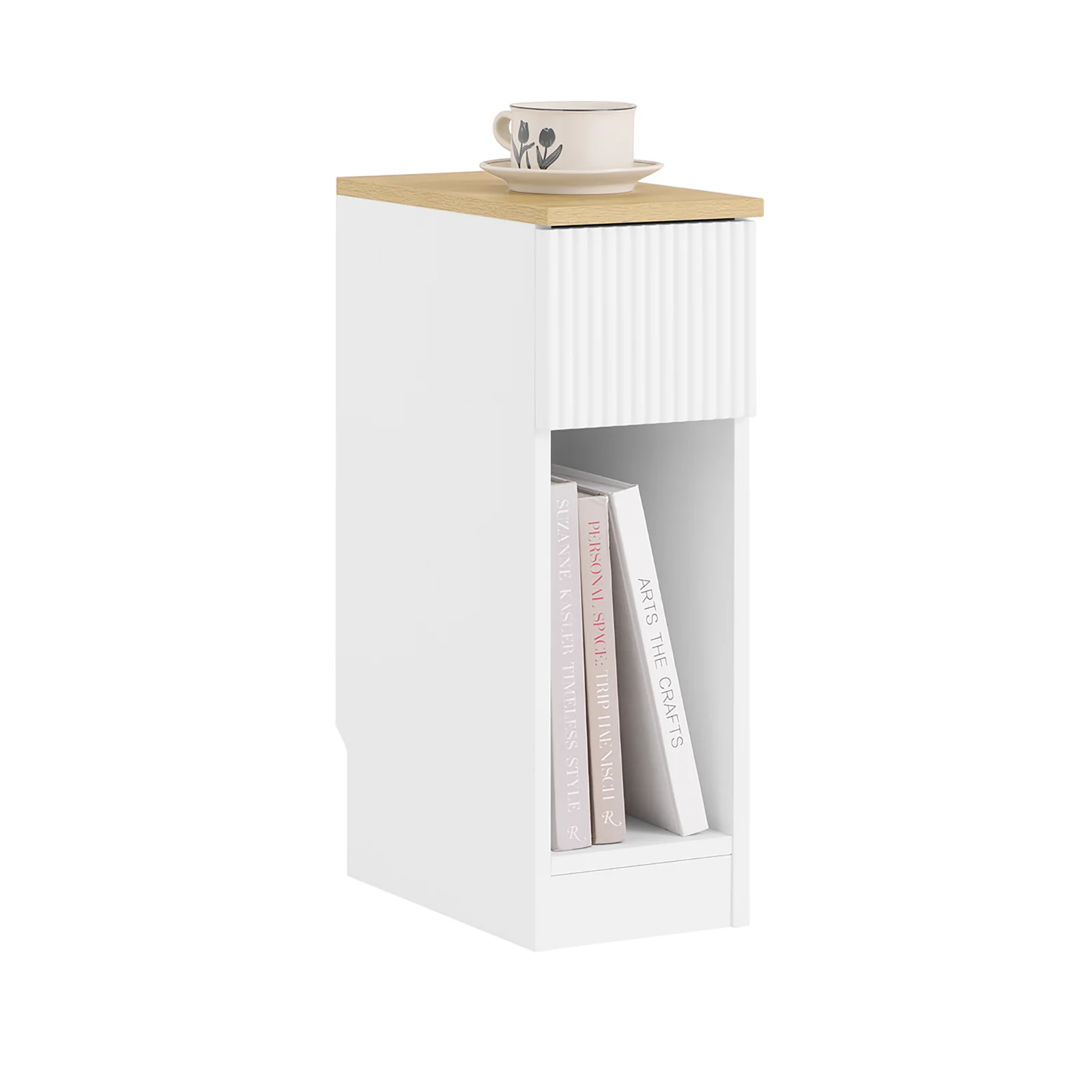 SoBuy FBT111-W Mesita de Noche Estrecha con cajón y Estante Blanco 20x35x60 cm