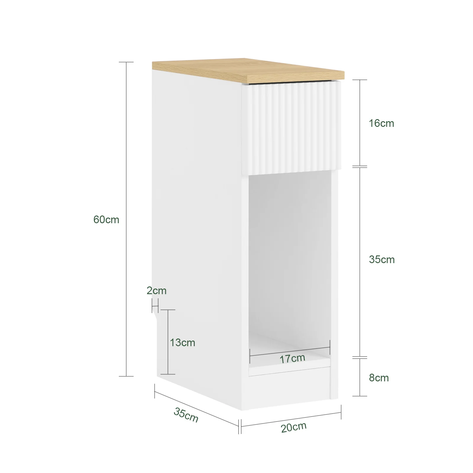 SoBuy FBT111-W Mesita de Noche Estrecha con cajón y Estante Blanco 20x35x60 cm - Image 3
