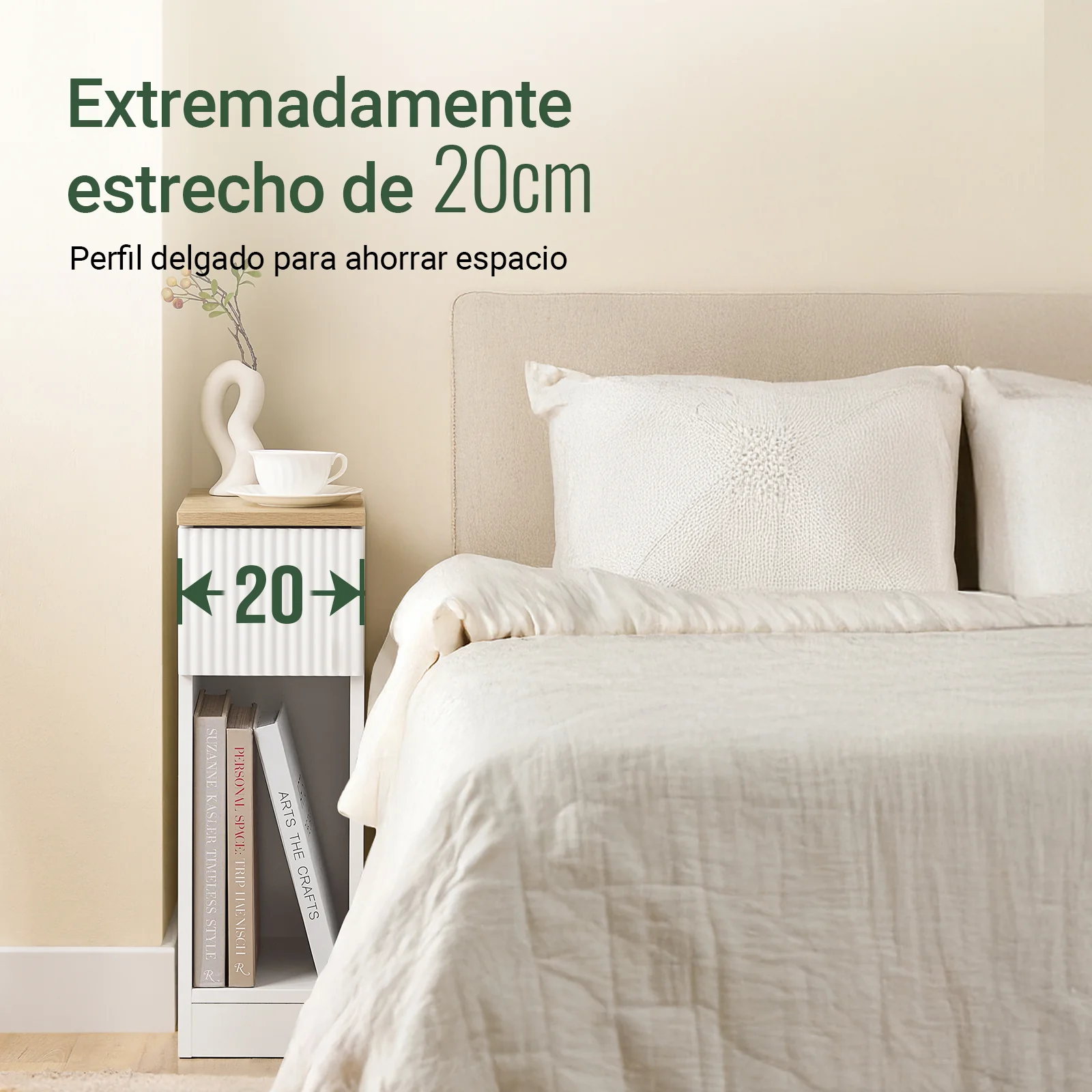 SoBuy FBT111-W Mesita de Noche Estrecha con cajón y Estante Blanco 20x35x60 cm - Image 5