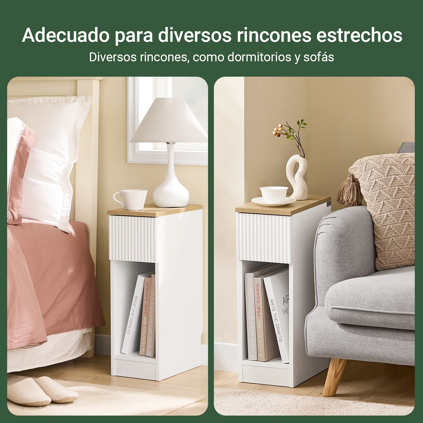 SoBuy FBT111-W Mesita de Noche Estrecha con cajón y Estante Blanco 20x35x60 cm - Image 7