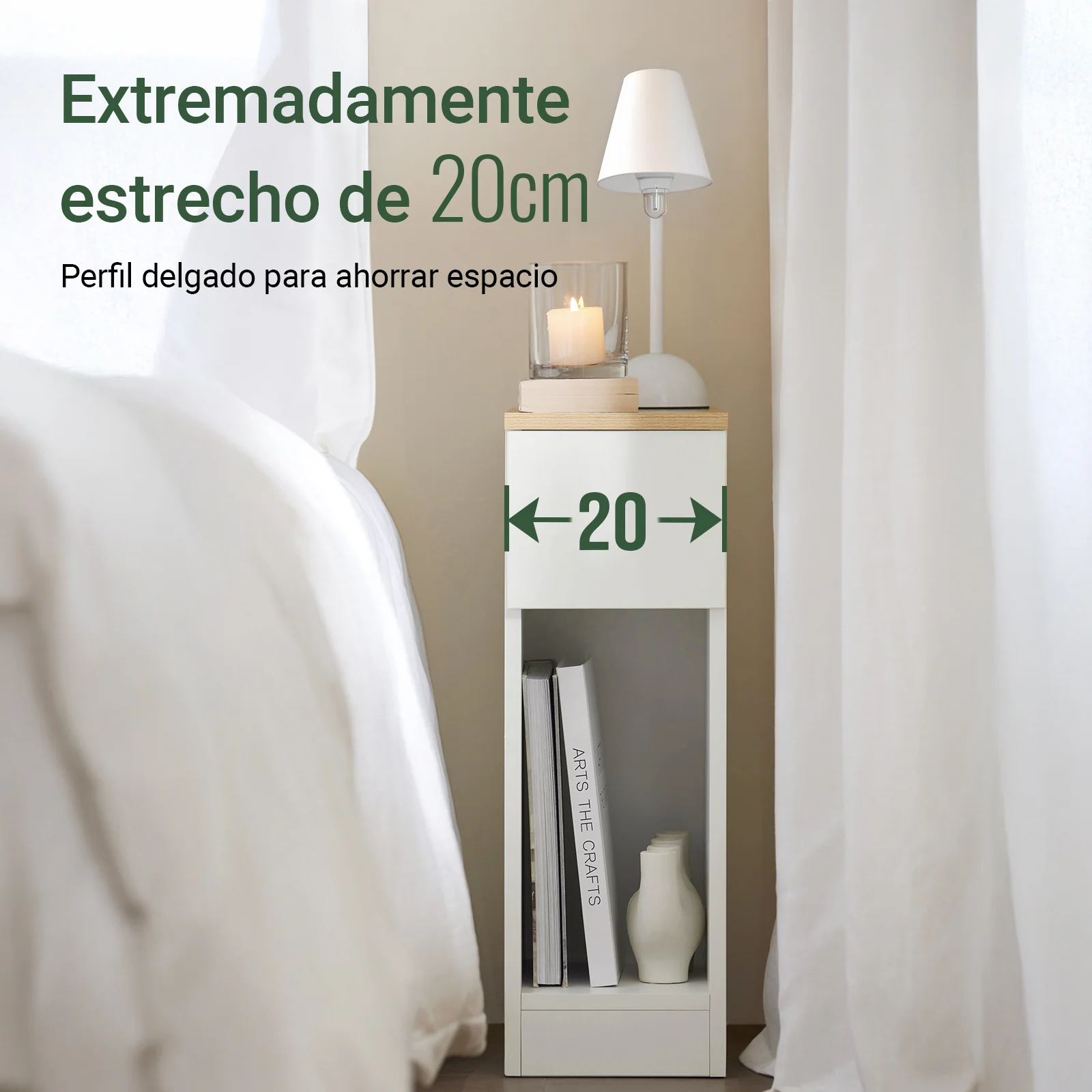 SoBuy FBT111-WN Mesita de Noche con 1 cajón Blanco y Madera - Image 3