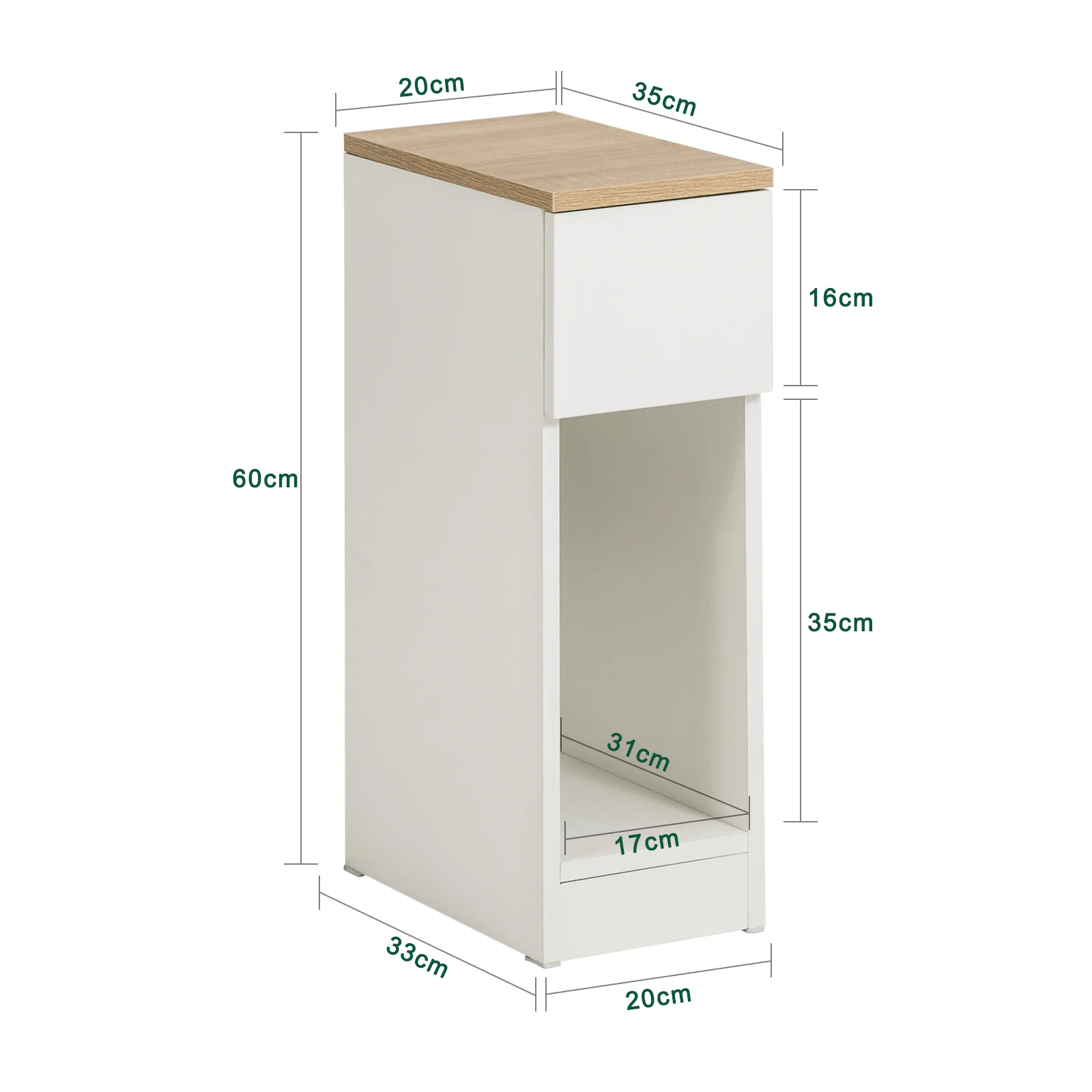 SoBuy FBT111-WNx2 Set de 2 Mesita de Noche con 1 cajón Blanco y Madera - Image 3