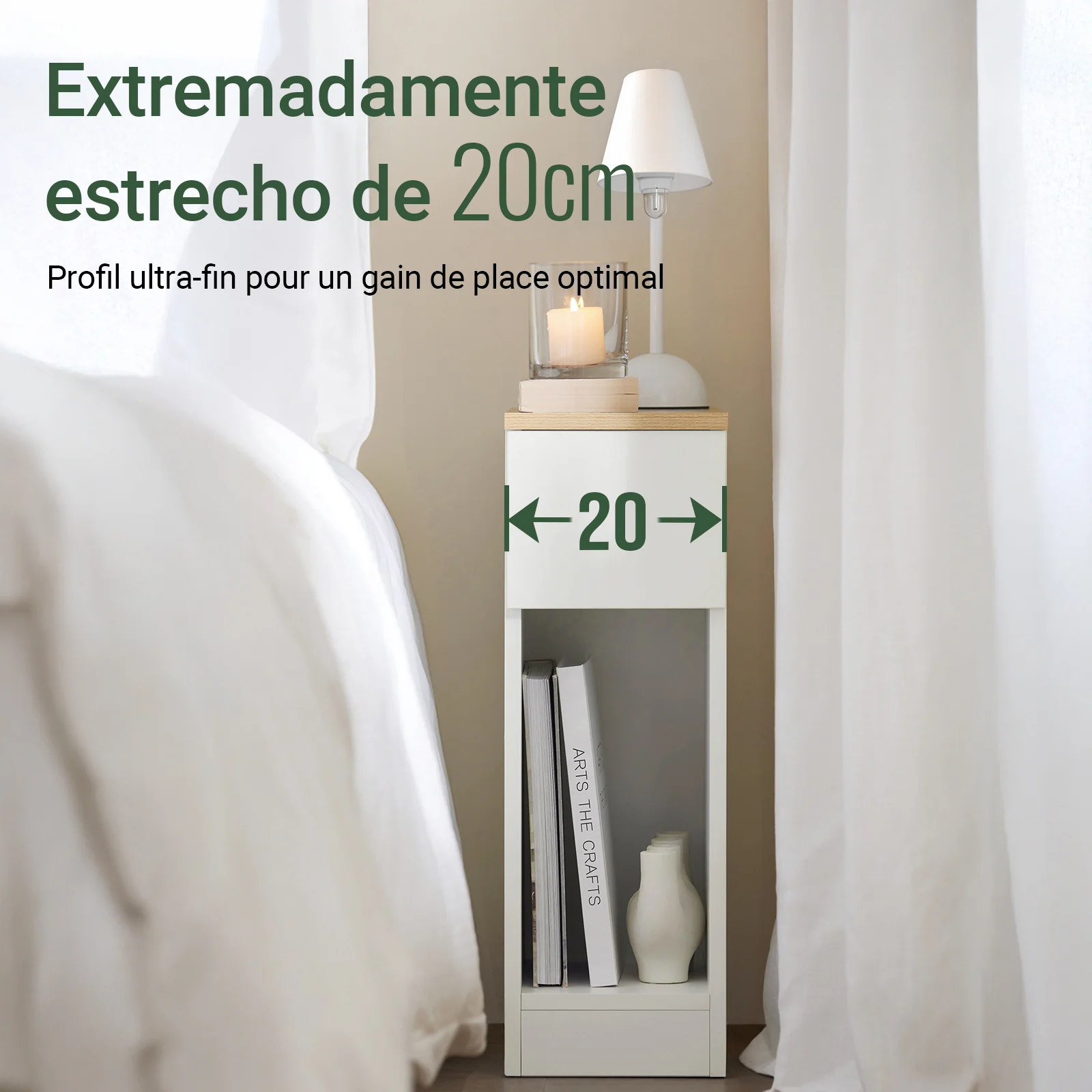 SoBuy FBT111-WNx2 Set de 2 Mesita de Noche con 1 cajón Blanco y Madera - Image 4