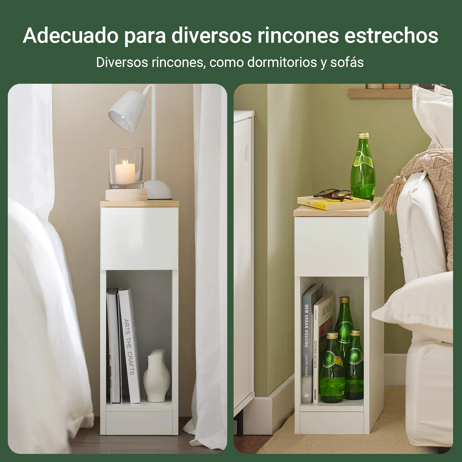 SoBuy FBT111-WNx2 Set de 2 Mesita de Noche con 1 cajón Blanco y Madera - Image 5