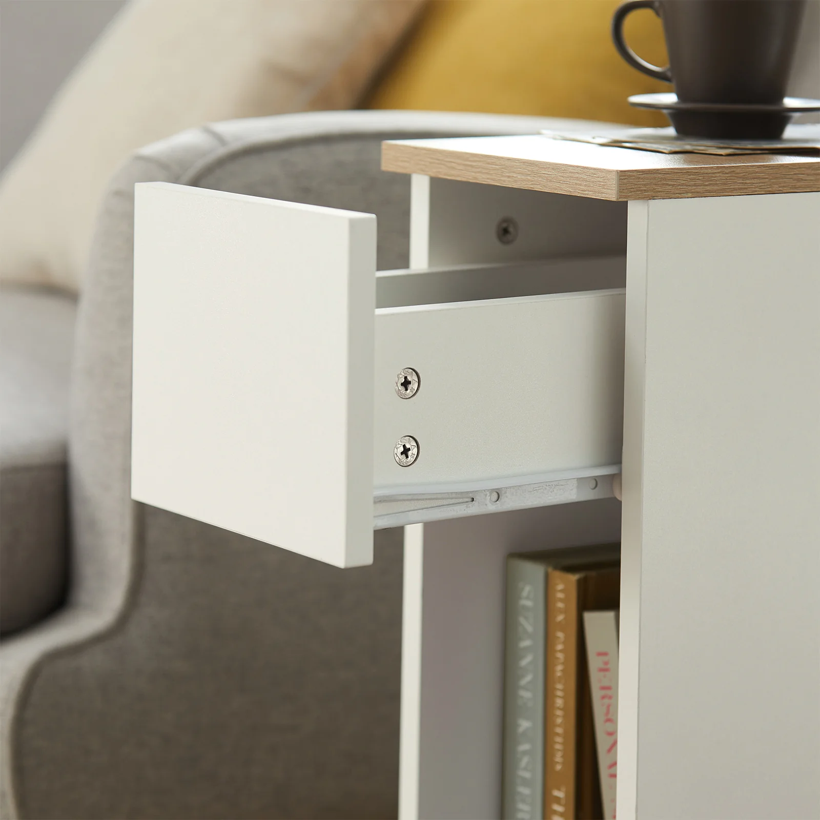 SoBuy FBT111-WNx2 Set de 2 Mesita de Noche con 1 cajón Blanco y Madera - Image 6