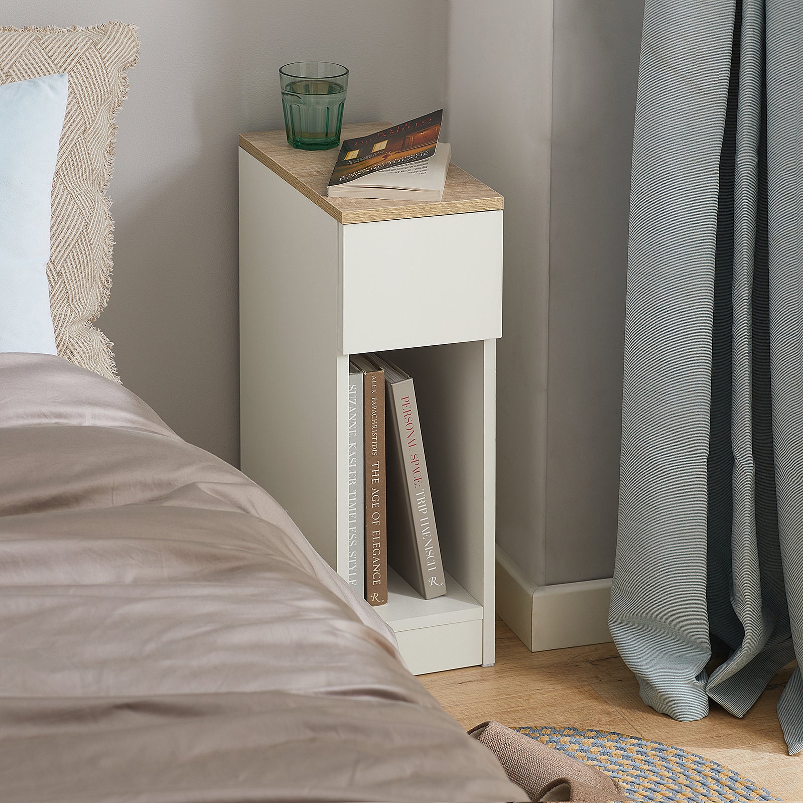 SoBuy FBT111-WNx2 Set de 2 Mesita de Noche con 1 cajón Blanco y Madera - Image 8