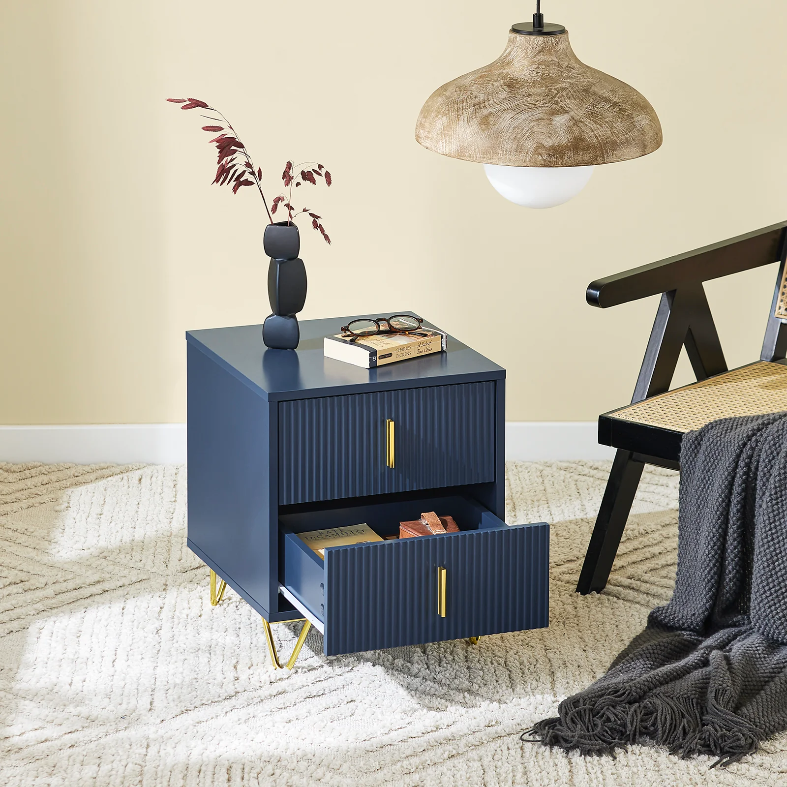 SoBuy FBT115-B Mesita de Noche Mesa Auxiliar con 2 cajones Moderna Azul - Image 5