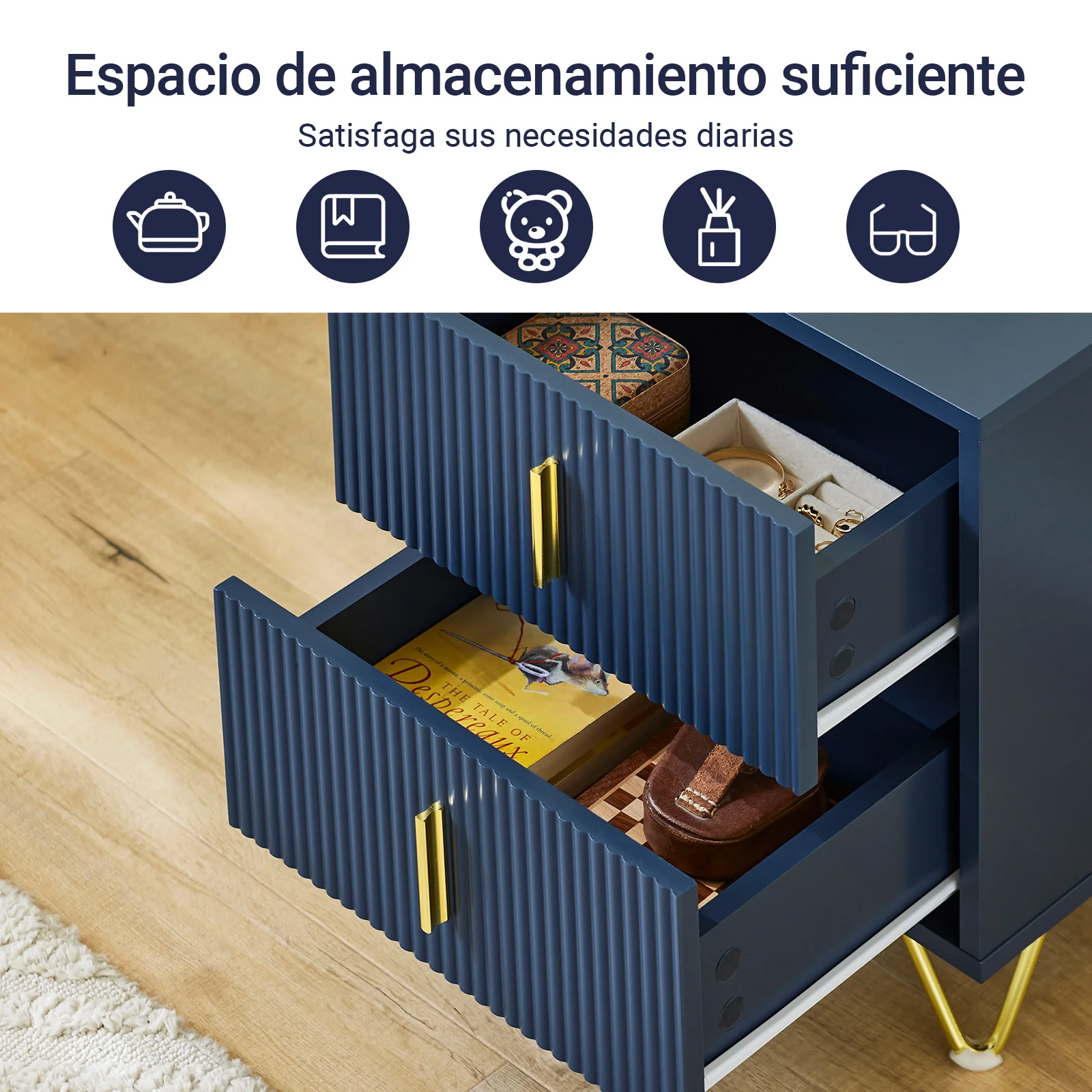 SoBuy FBT115-B Mesita de Noche Mesa Auxiliar con 2 cajones Moderna Azul - Image 6