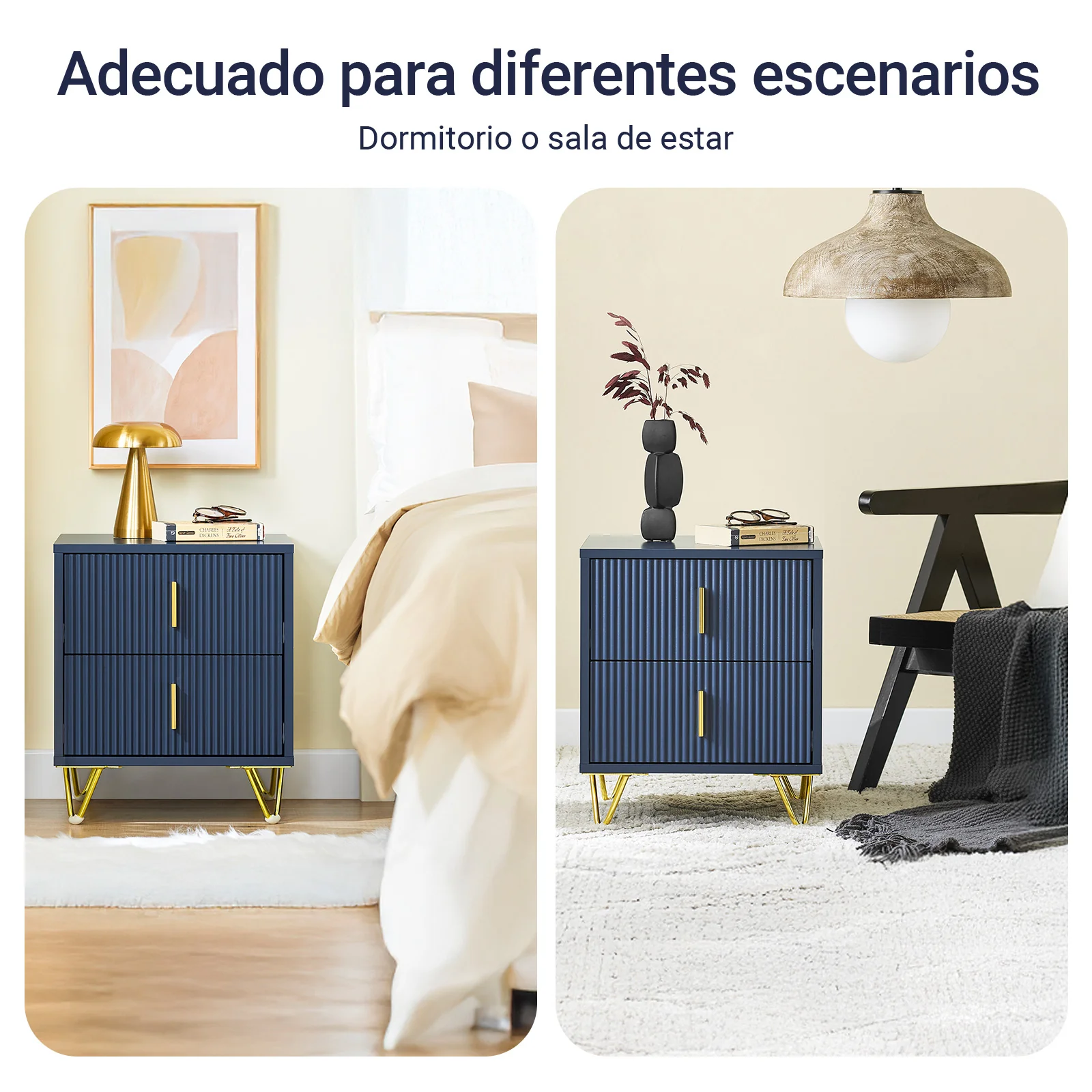 SoBuy FBT115-B Mesita de Noche Mesa Auxiliar con 2 cajones Moderna Azul - Image 7