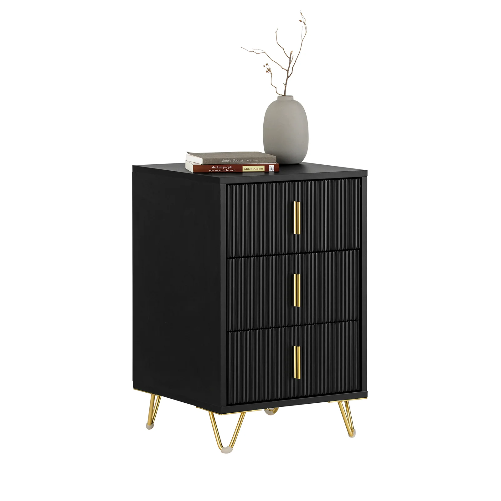 SoBuy FBT115-L-SCH Mesita de Noche con 3 cajones 40x40x63 cm Negro