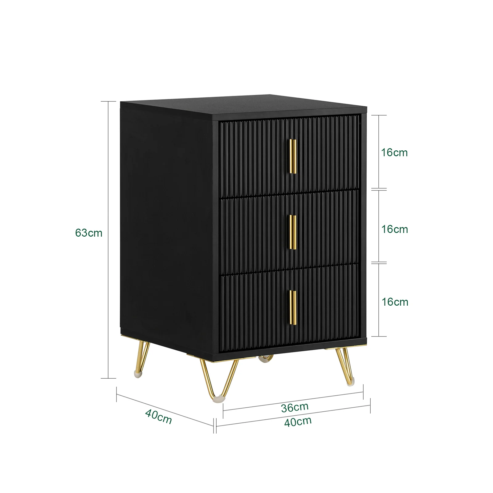 SoBuy FBT115-L-SCHx2 Set de 2 Mesitas de Noche con 3 Cajones Negro 40x40x63 cm - Image 3