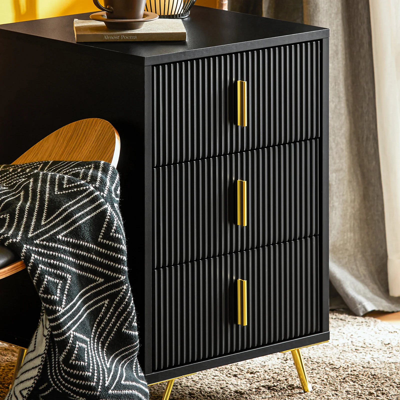 SoBuy FBT115-L-SCHx2 Set de 2 Mesitas de Noche con 3 Cajones Negro 40x40x63 cm - Image 6