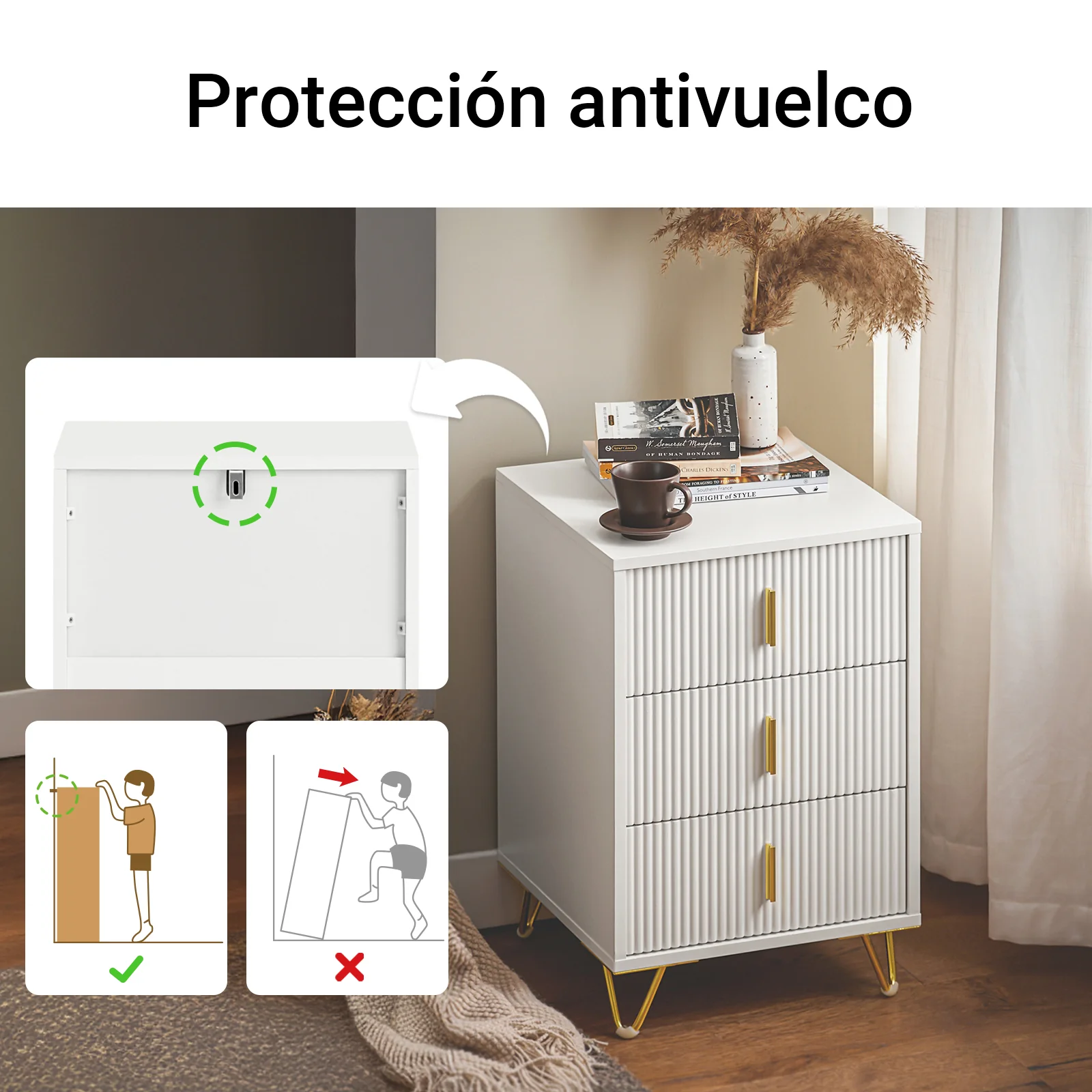 SoBuy FBT115-L-Wx2 Set de 2 Mesitas de Noche con 3 cajones Blanco - Image 8