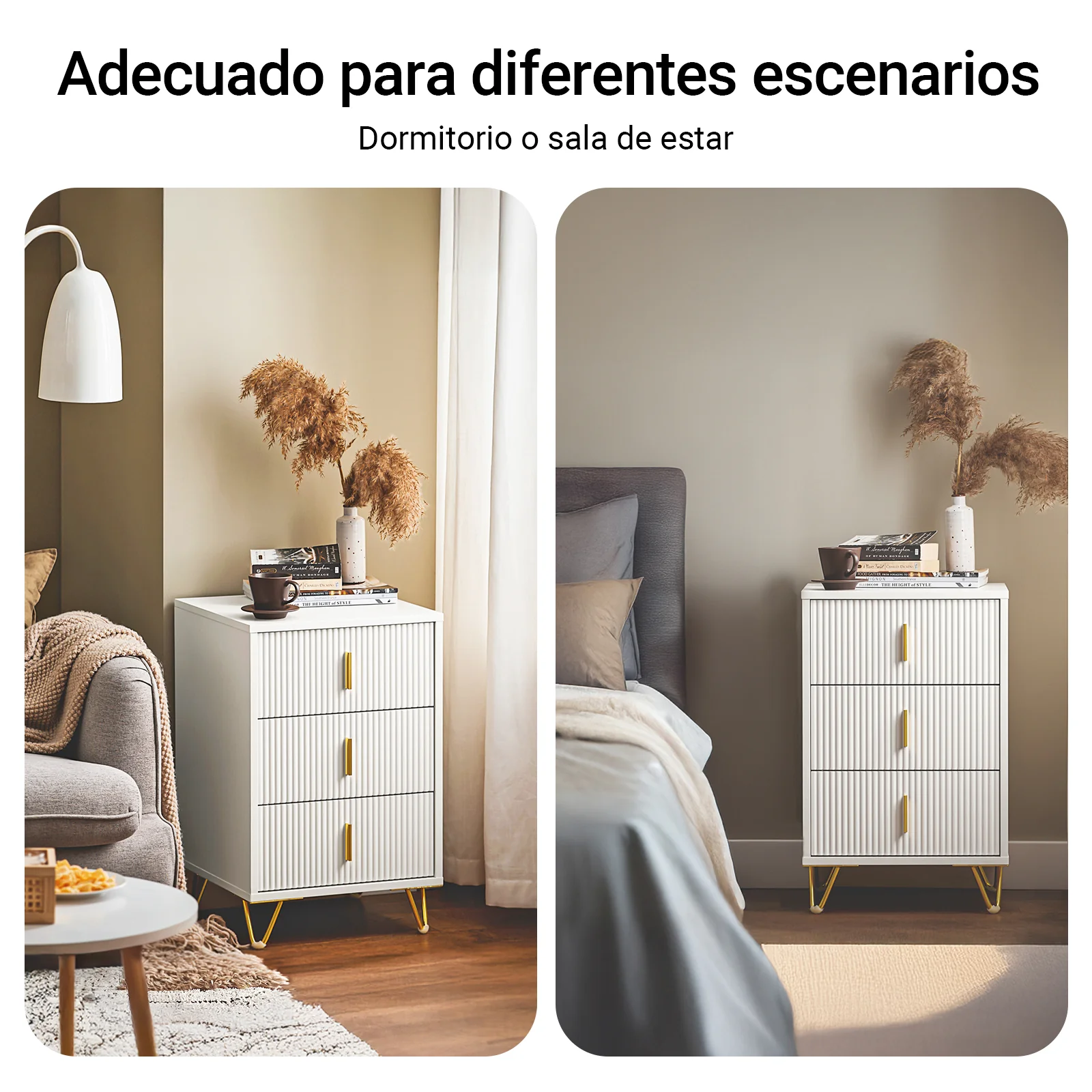 SoBuy FBT115-L-Wx2 Set de 2 Mesitas de Noche con 3 cajones Blanco - Image 9