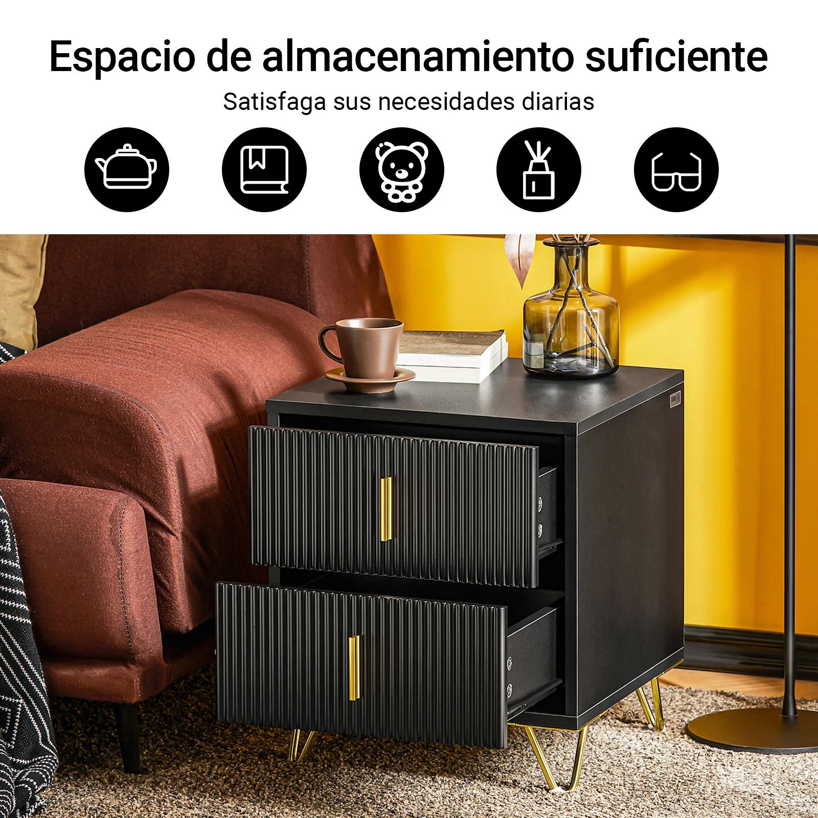 SoBuy FBT115-SCH Mesita de Noche con 2 Cajones Negro 40x40x47cm - Image 5