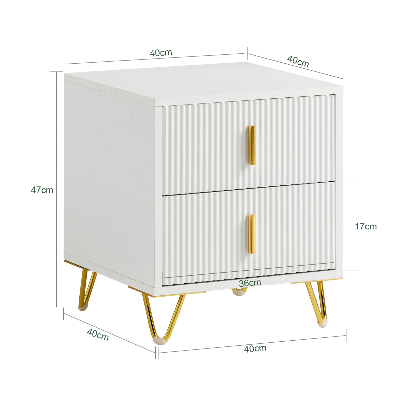 SoBuy FBT115-W Mesita de Noche Mesa Auxiliar con 2 cajones Blanco 40 x 40 x 47 cm - Image 3