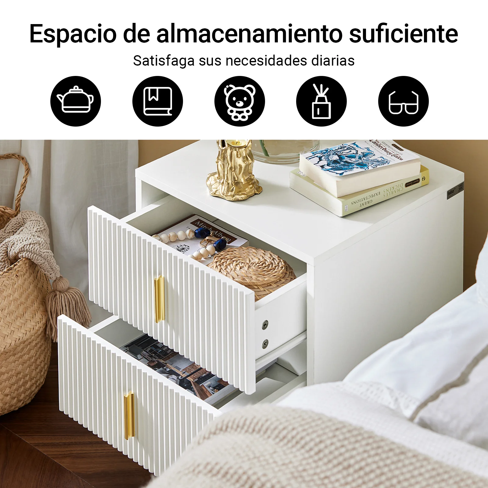 SoBuy FBT115-Wx2 Set de 2 Mesitas de Noche para Dormitorio y Salon Blanca - Image 3