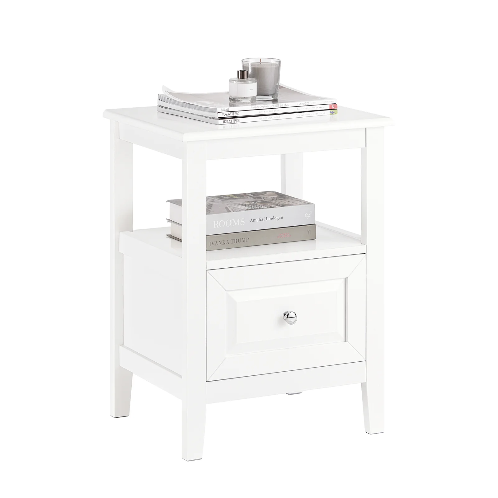 Preventa-SoBuy FBT131-W Mesita de Noche con 1 Cajón y 1 Estante Blanco