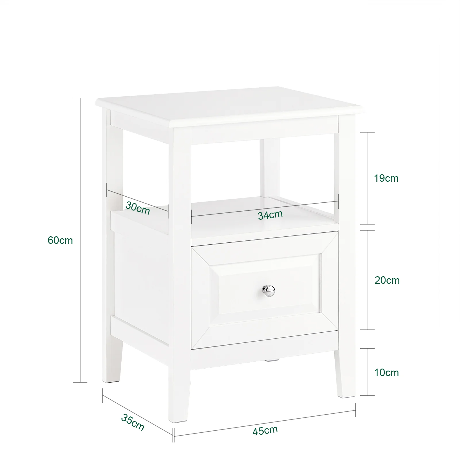 Preventa-SoBuy FBT131-W Mesita de Noche con 1 Cajón y 1 Estante Blanco - Image 3