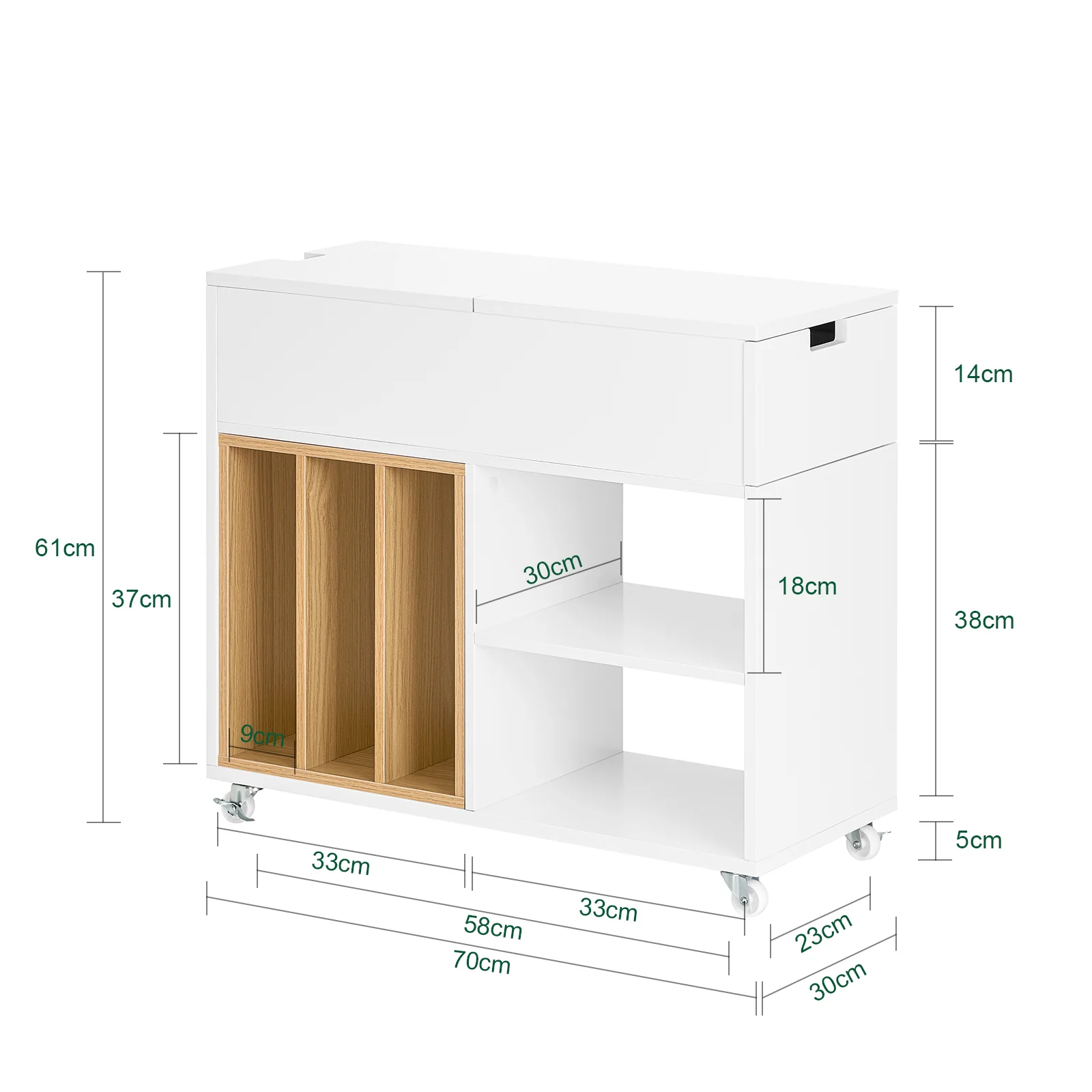 SoBuy FBT134-W Mesa Auxiliar con 1 Cajón y 2 Compartimentos 70 x 30 x 61 cm - Image 3