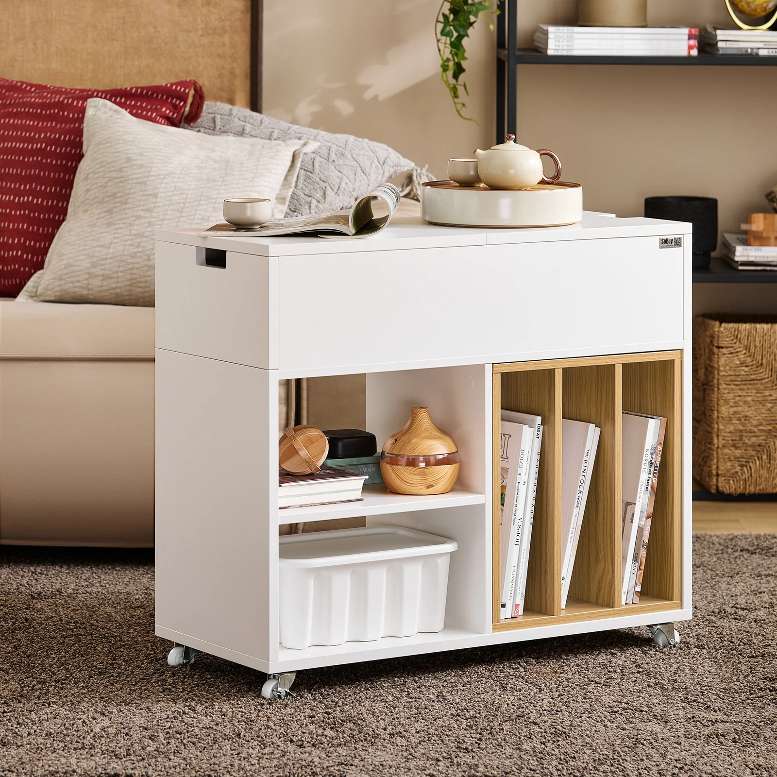 SoBuy FBT134-W Mesa Auxiliar con 1 Cajón y 2 Compartimentos 70 x 30 x 61 cm - Image 5