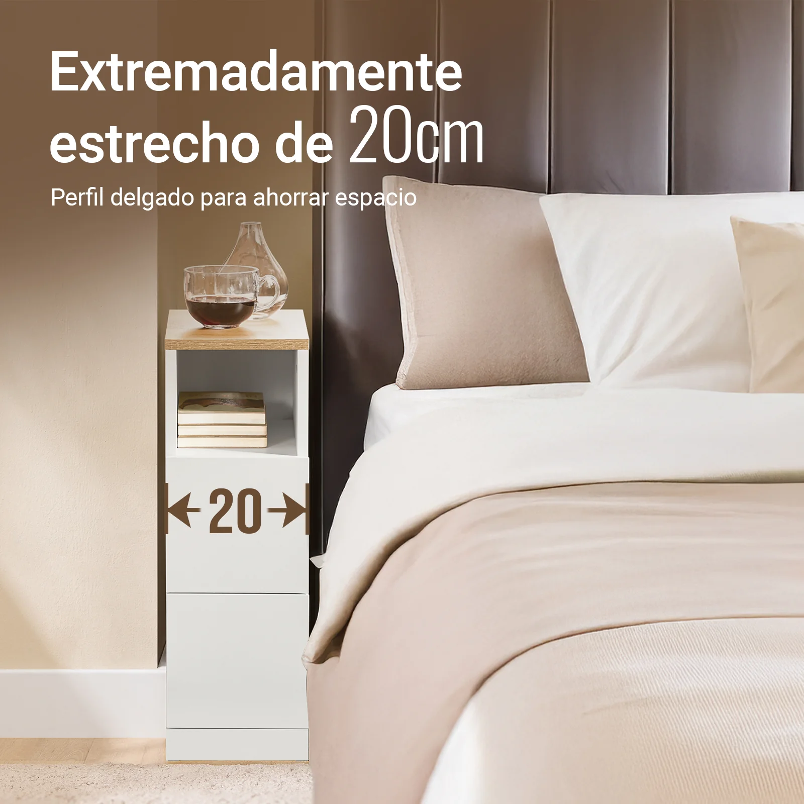 SoBuy FBT149-WN Mesita de Noche Estrecha 20cm con 2 Cajones - Image 4