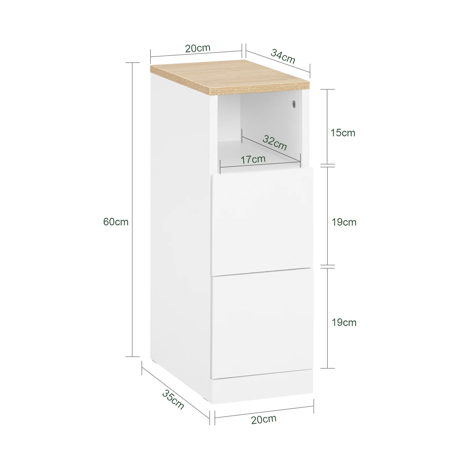 SoBuy FBT149-WN Mesita de Noche Estrecha 20cm con 2 Cajones - Image 3