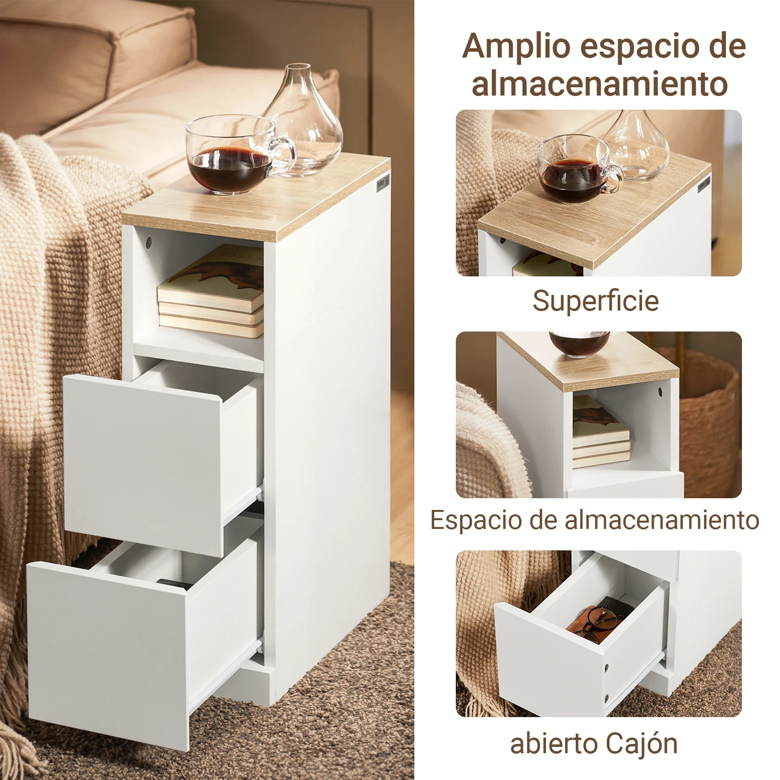 SoBuy FBT149-WN Mesita de Noche Estrecha 20cm con 2 Cajones - Image 5