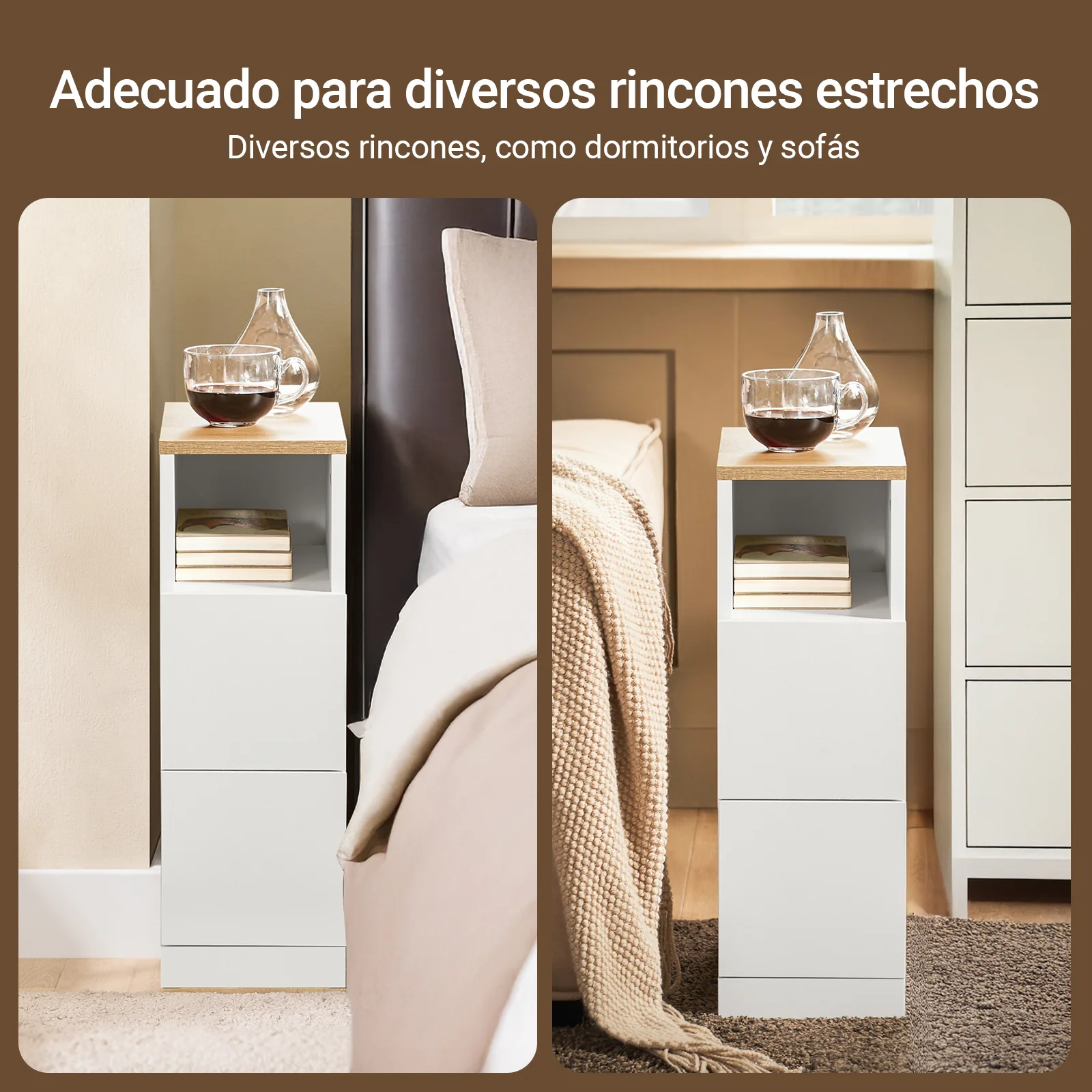 SoBuy FBT149-WN Mesita de Noche Estrecha 20cm con 2 Cajones - Image 6