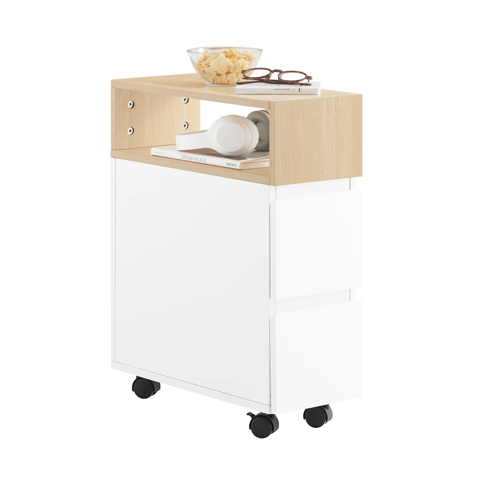 SoBuy FBT155-WN Mesa auxiliar con Ruedas Carrito con 2 cajones 50 x 20 x 61 cm