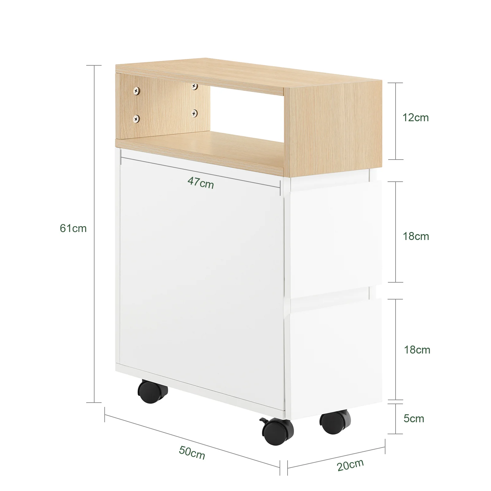SoBuy FBT155-WN Mesa auxiliar con Ruedas Carrito con 2 cajones 50 x 20 x 61 cm - Image 3