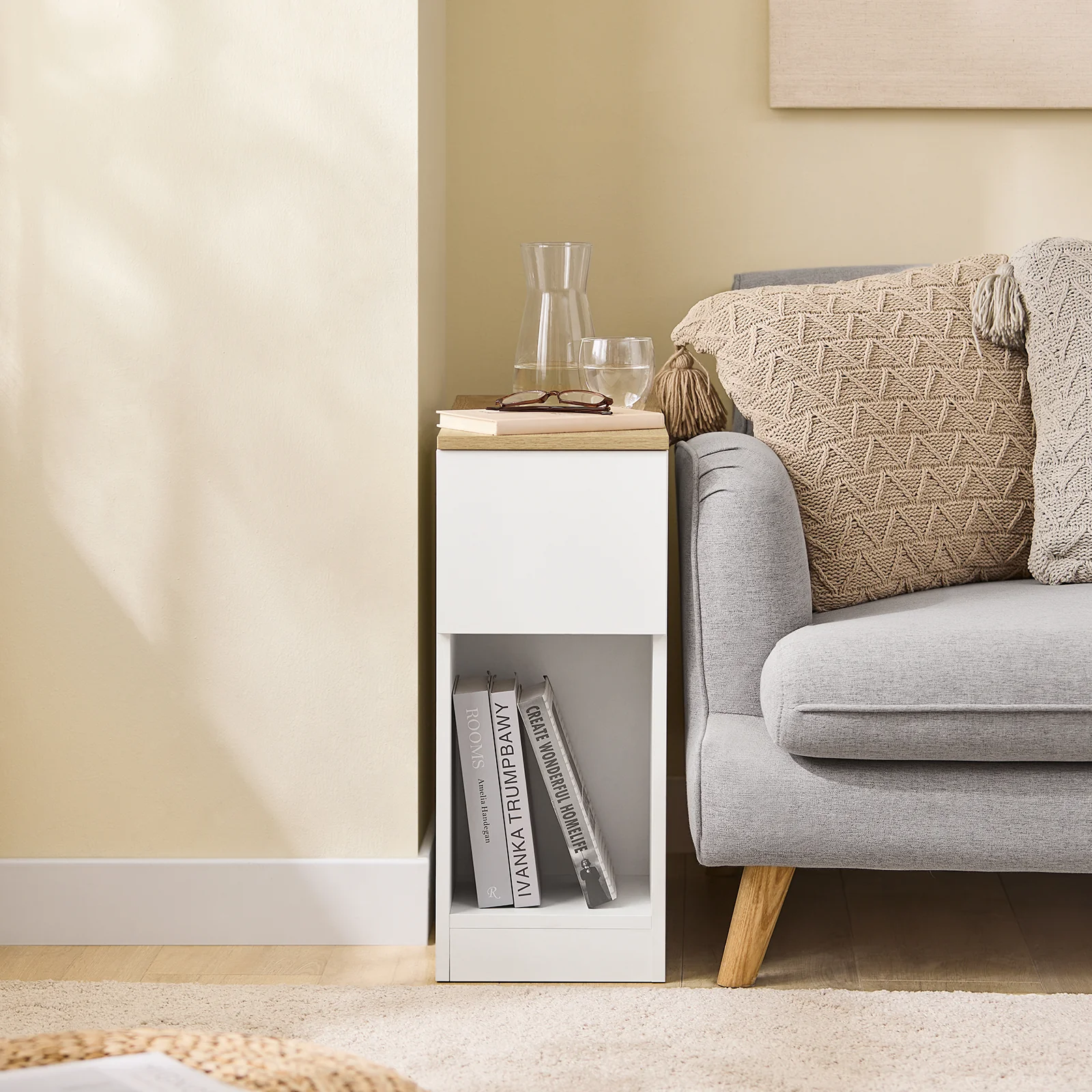 SoBuy FBT162-WN Mesitas de Noche con 3 compartimentos Blanco y Madera 25 x 65 x 60 cm - Image 2