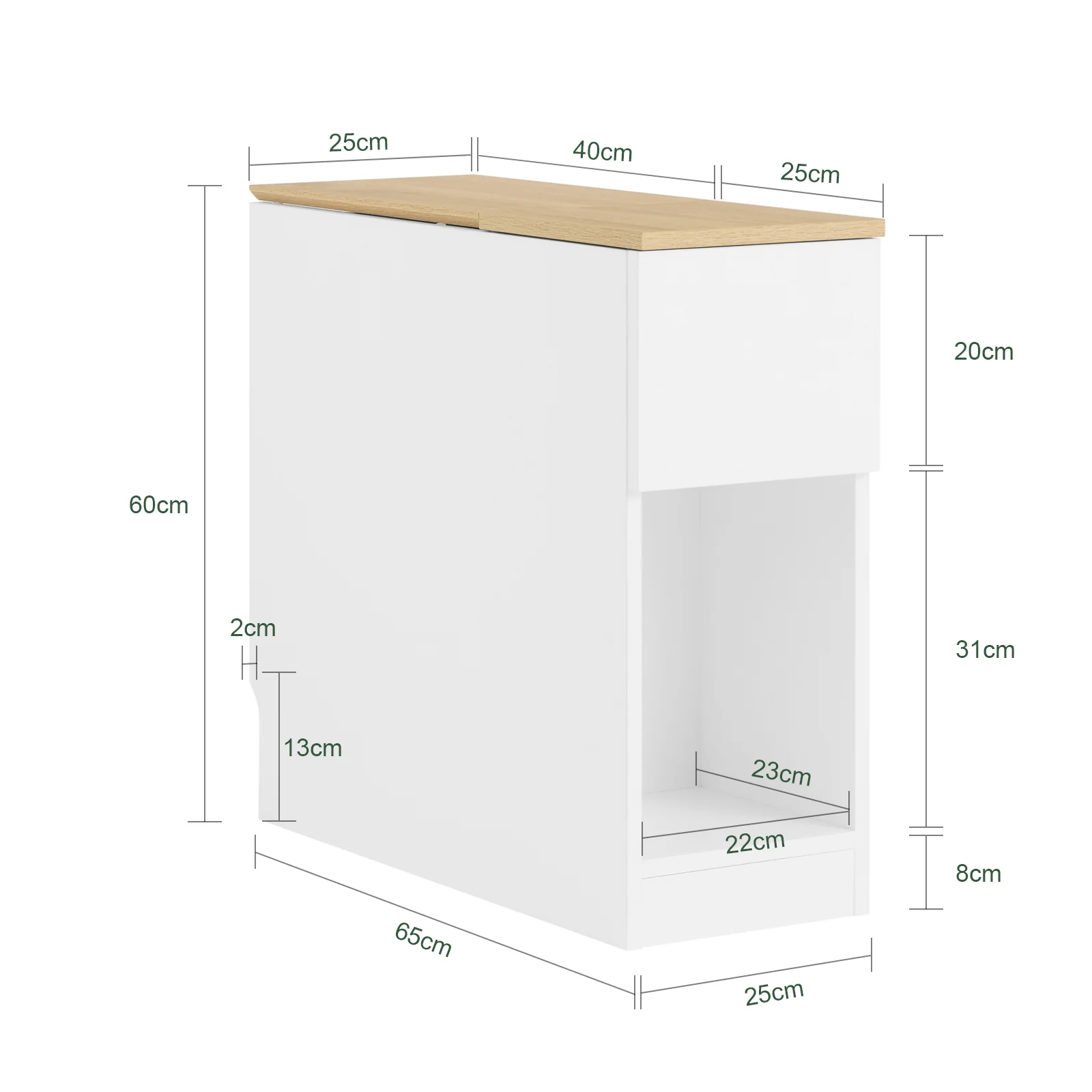 SoBuy FBT162-WN Mesitas de Noche con 3 compartimentos Blanco y Madera 25 x 65 x 60 cm - Image 3