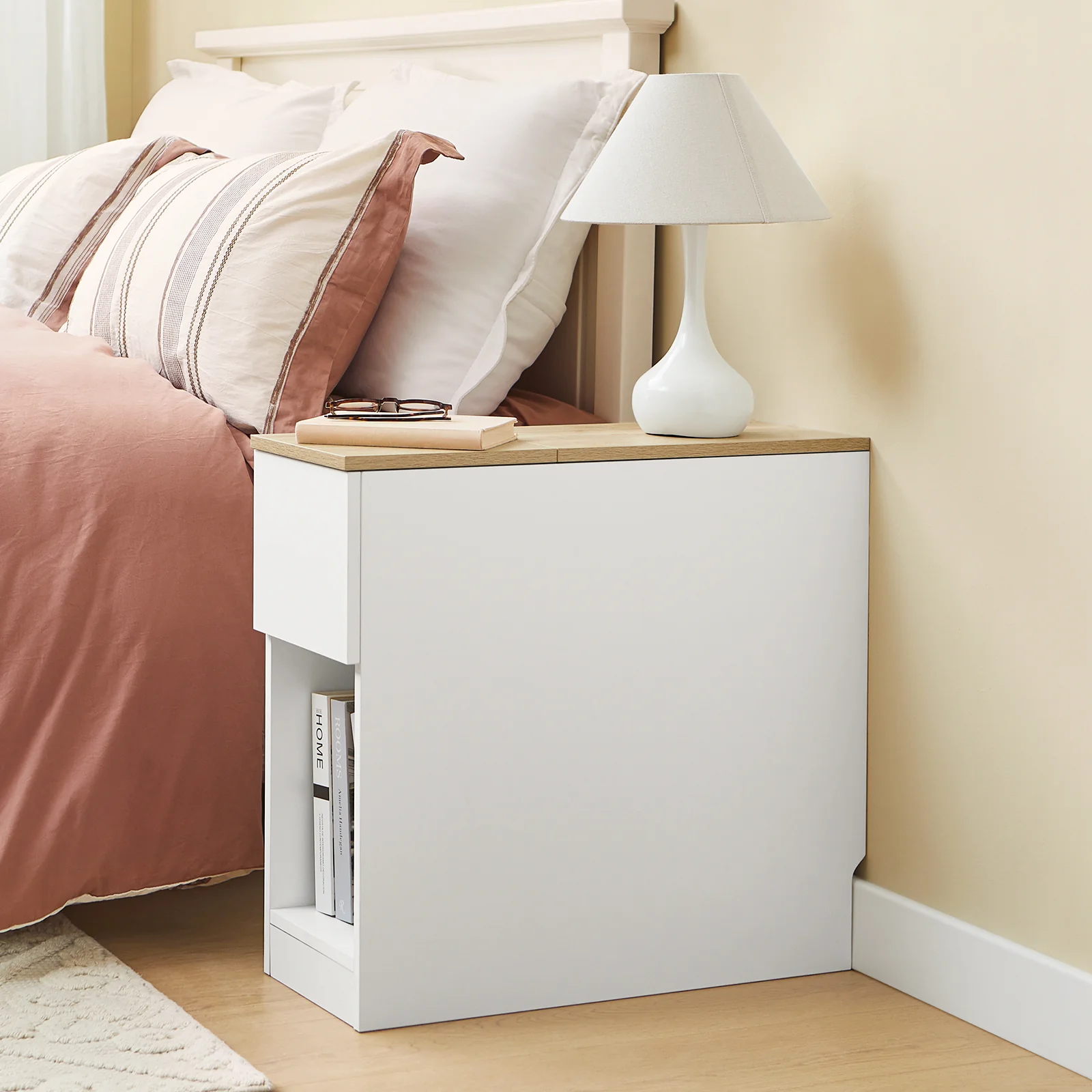 SoBuy FBT162-WN Mesitas de Noche con 3 compartimentos Blanco y Madera 25 x 65 x 60 cm - Image 4