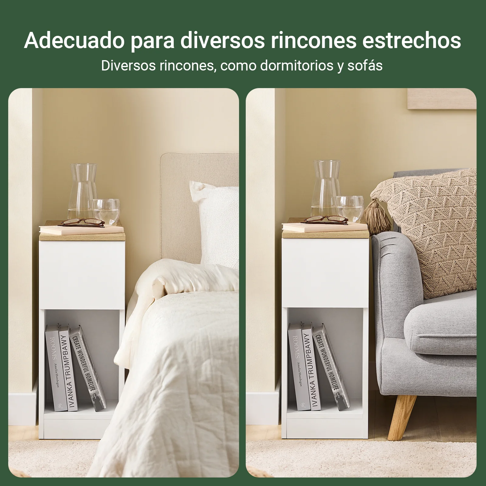 SoBuy FBT162-WN Mesitas de Noche con 3 compartimentos Blanco y Madera 25 x 65 x 60 cm - Image 6