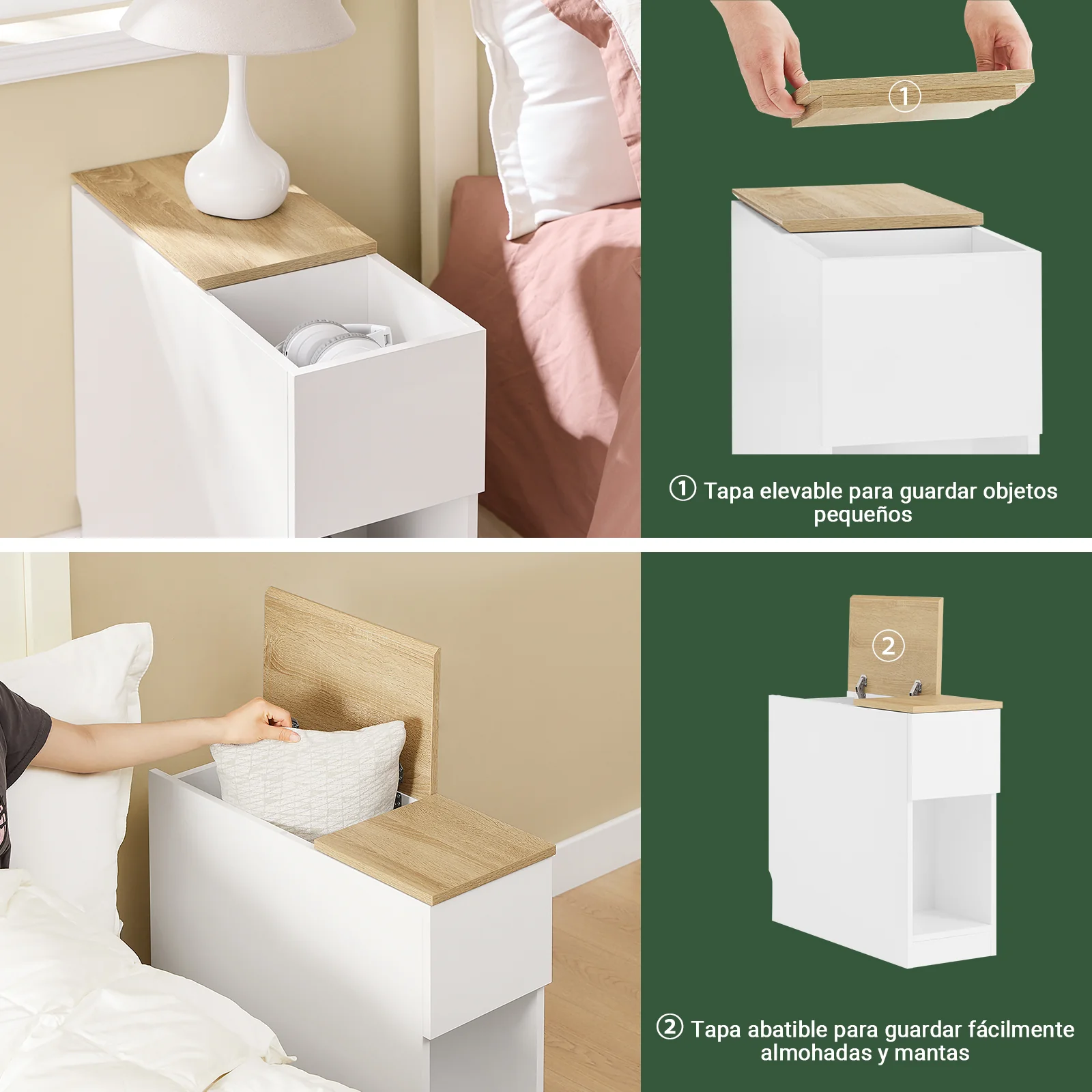 SoBuy FBT162-WN Mesitas de Noche con 3 compartimentos Blanco y Madera 25 x 65 x 60 cm - Image 8