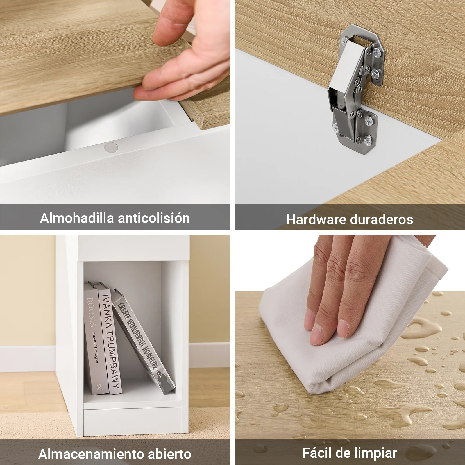 SoBuy FBT162-WN Mesitas de Noche con 3 compartimentos Blanco y Madera 25 x 65 x 60 cm - Image 9