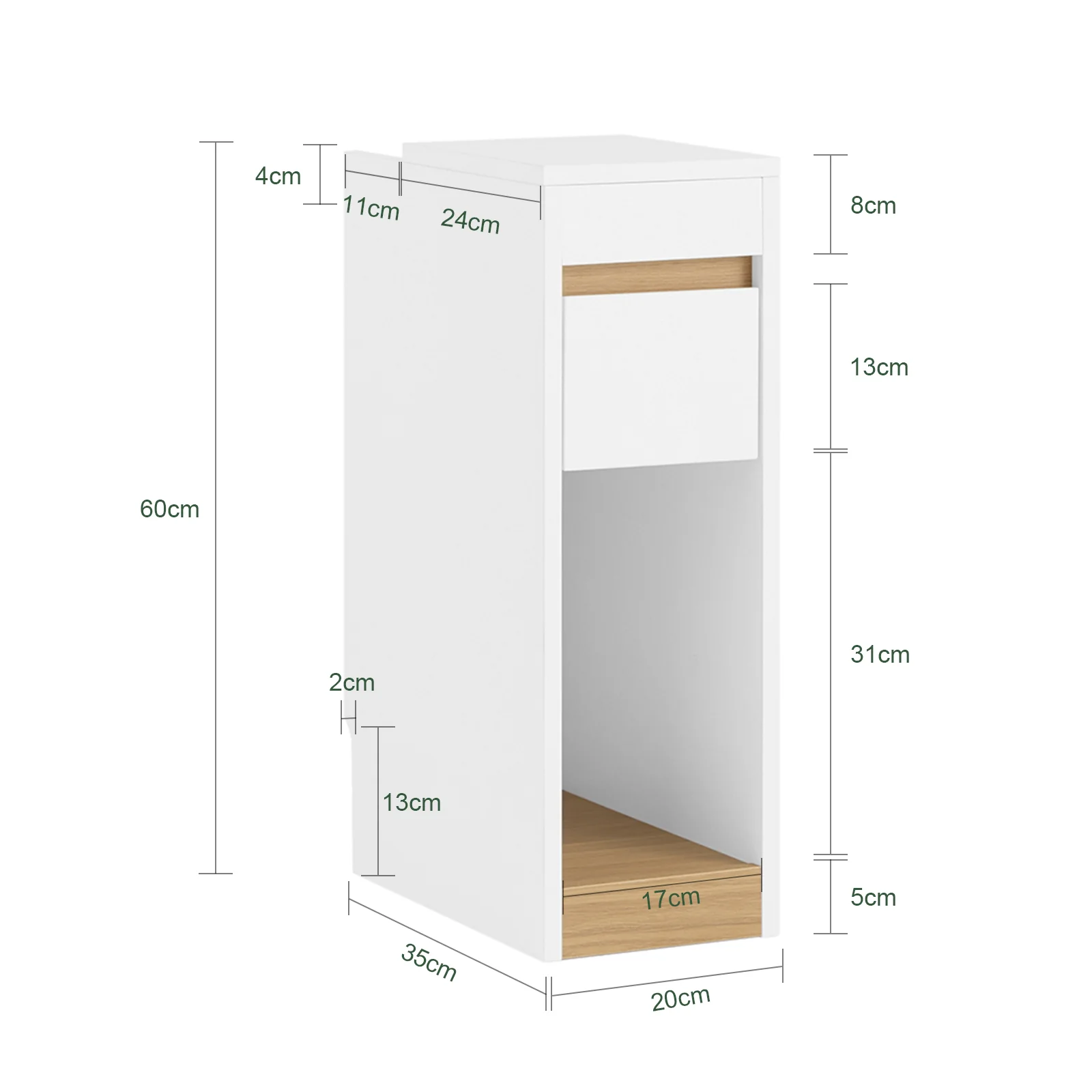 SoBuy FBT163-WN Mesitas de Noche con Cajón y Tapa Removible 20 x 35 x 60 cm - Image 3