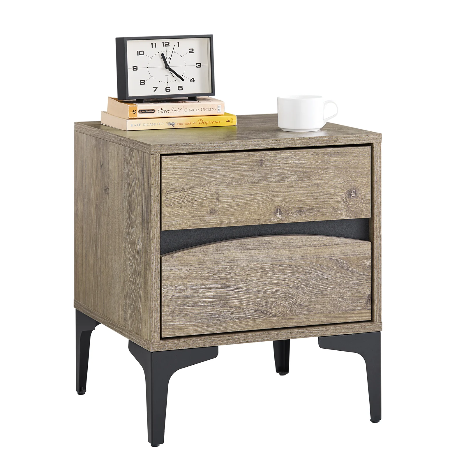 SoBuy FBT165-N Mesita de Noche con 2 cajones con Frente Curvo Natural 40×40×47 cm