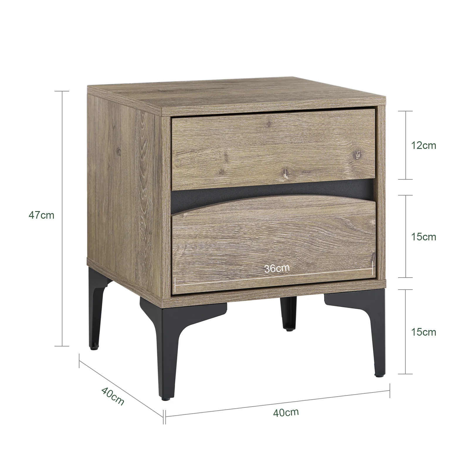SoBuy FBT165-N Mesita de Noche con 2 cajones con Frente Curvo Natural 40×40×47 cm - Image 4