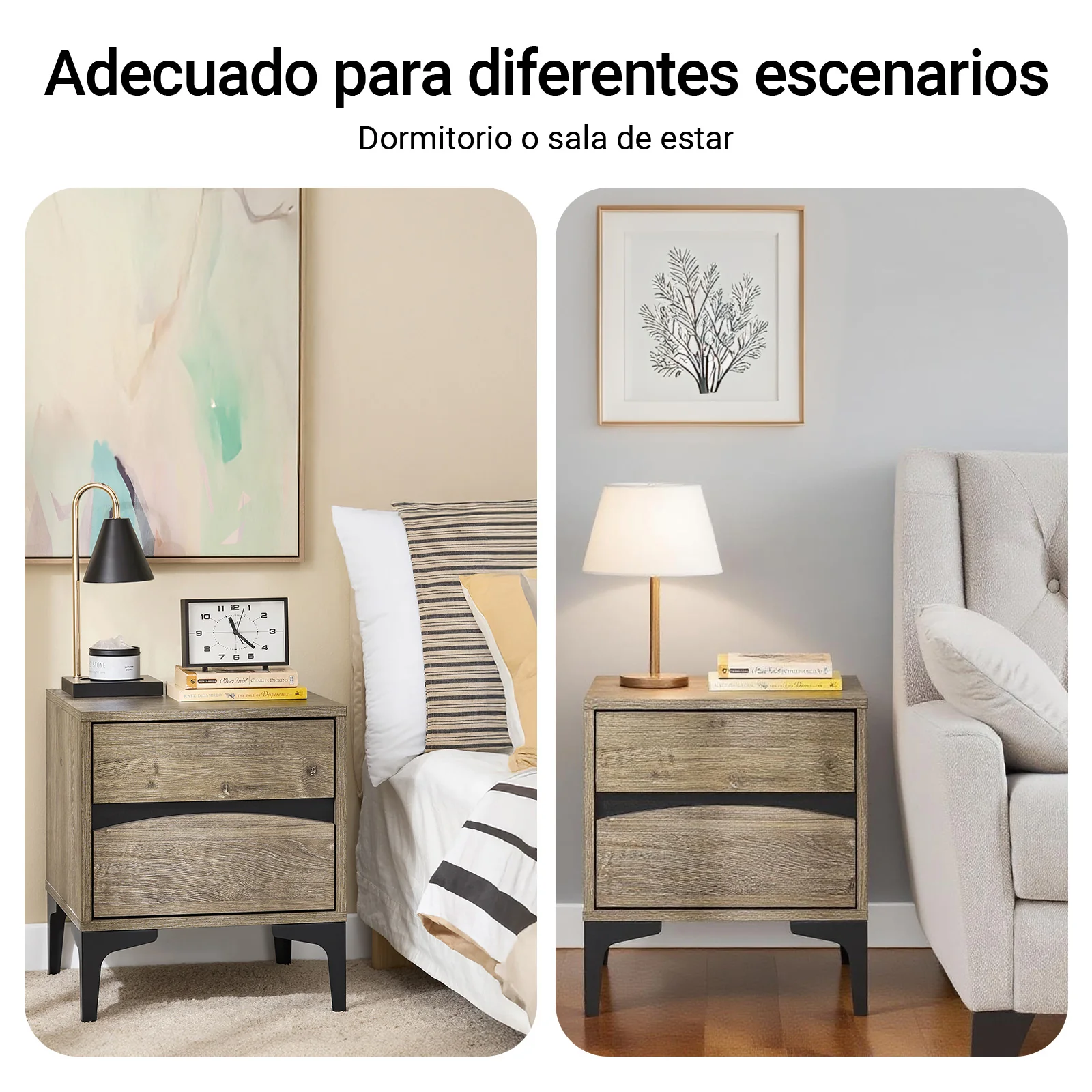 SoBuy FBT165-N Mesita de Noche con 2 cajones con Frente Curvo Natural 40×40×47 cm - Image 5